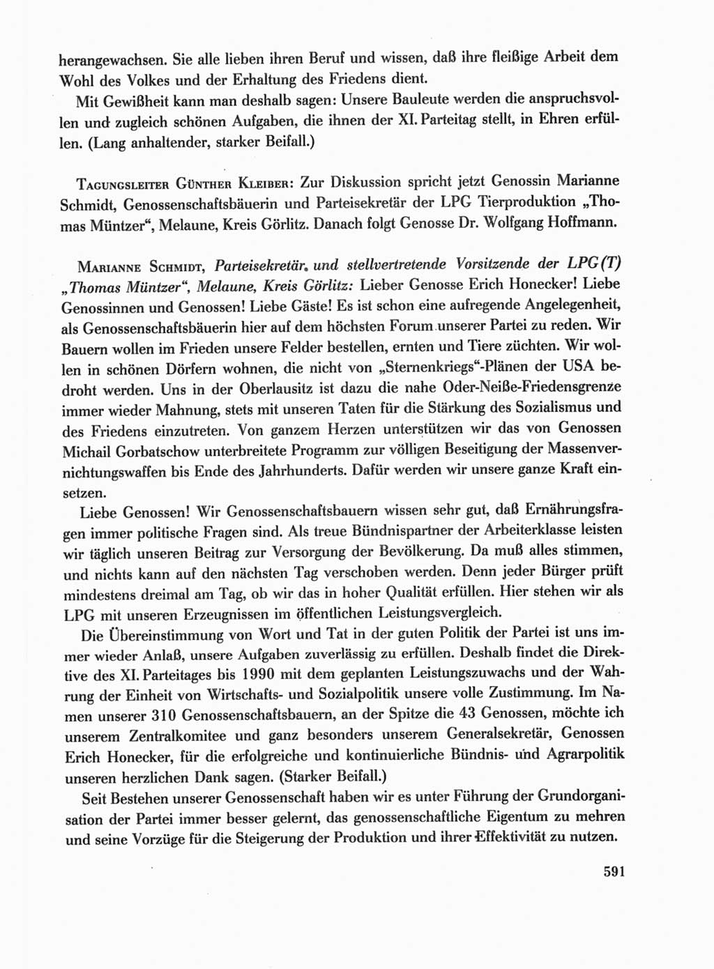 Protokoll der Verhandlungen des Ⅺ. Parteitages der Sozialistischen Einheitspartei Deutschlands (SED) [Deutsche Demokratische Republik (DDR)] 1986, Seite 591