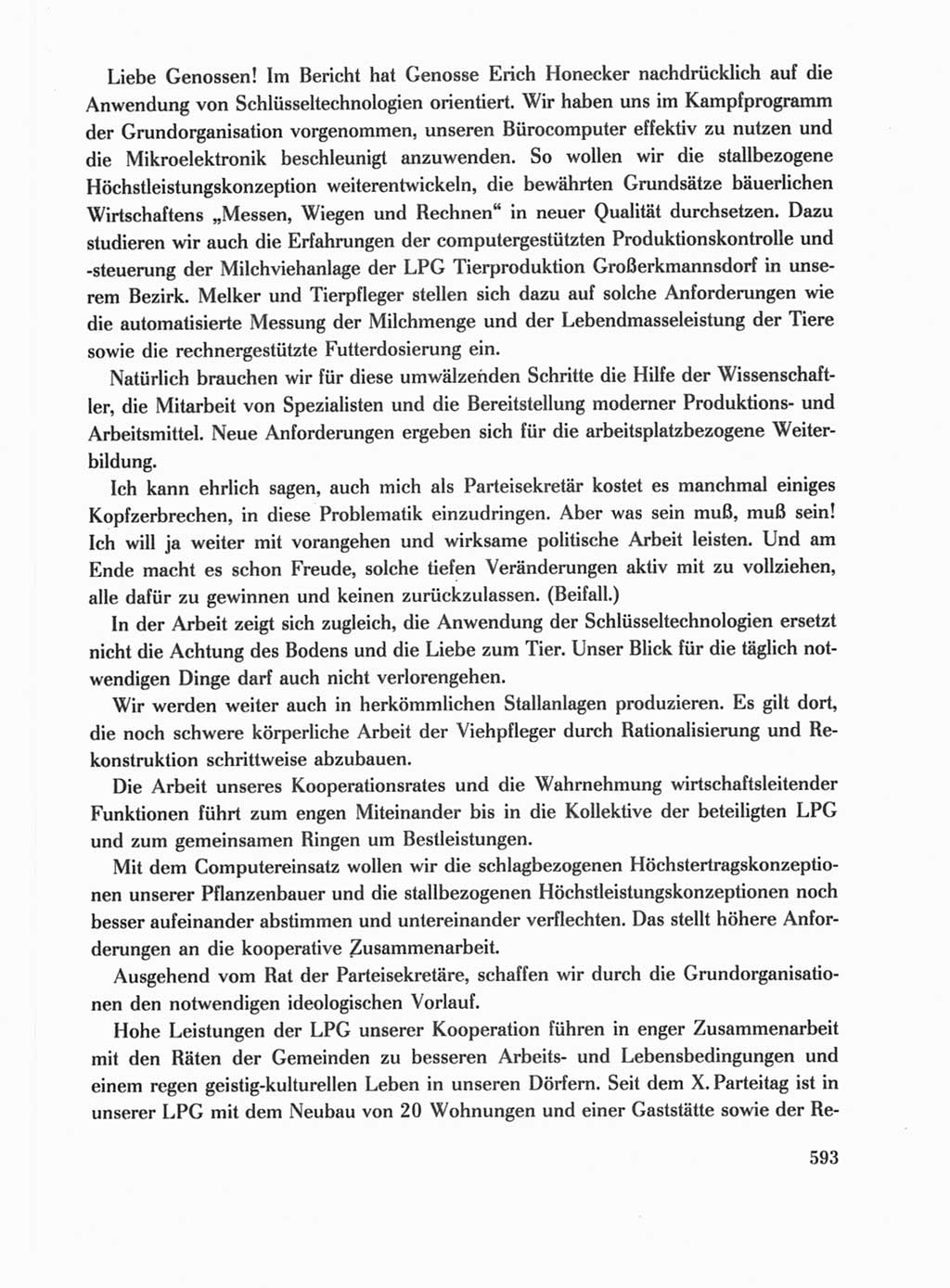 Protokoll der Verhandlungen des Ⅺ. Parteitages der Sozialistischen Einheitspartei Deutschlands (SED) [Deutsche Demokratische Republik (DDR)] 1986, Seite 593