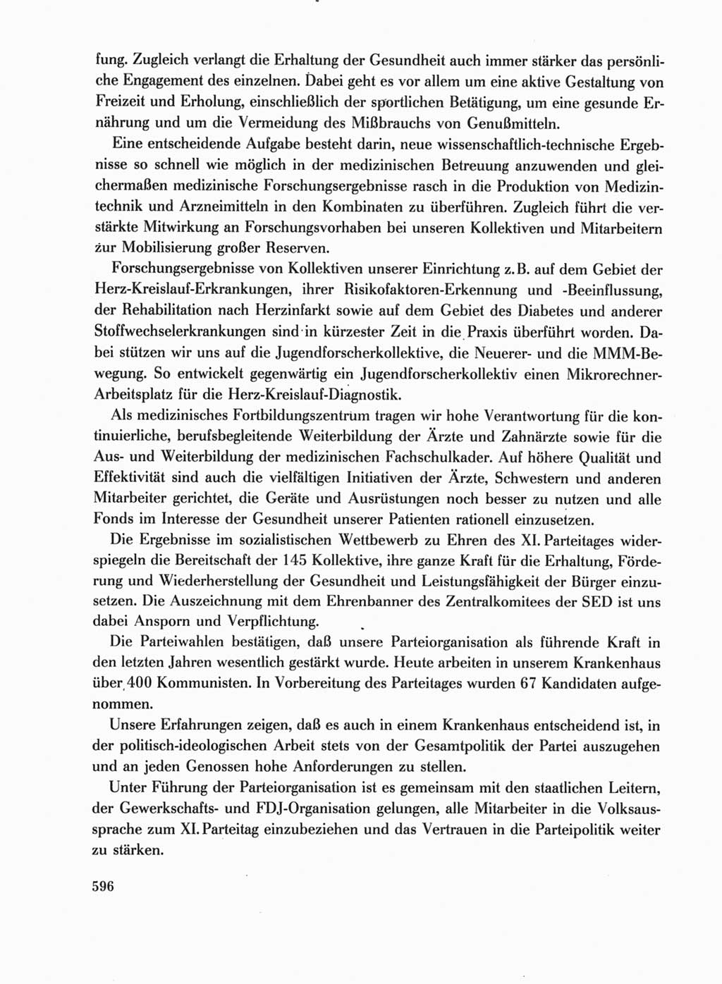 Protokoll der Verhandlungen des Ⅺ. Parteitages der Sozialistischen Einheitspartei Deutschlands (SED) [Deutsche Demokratische Republik (DDR)] 1986, Seite 596