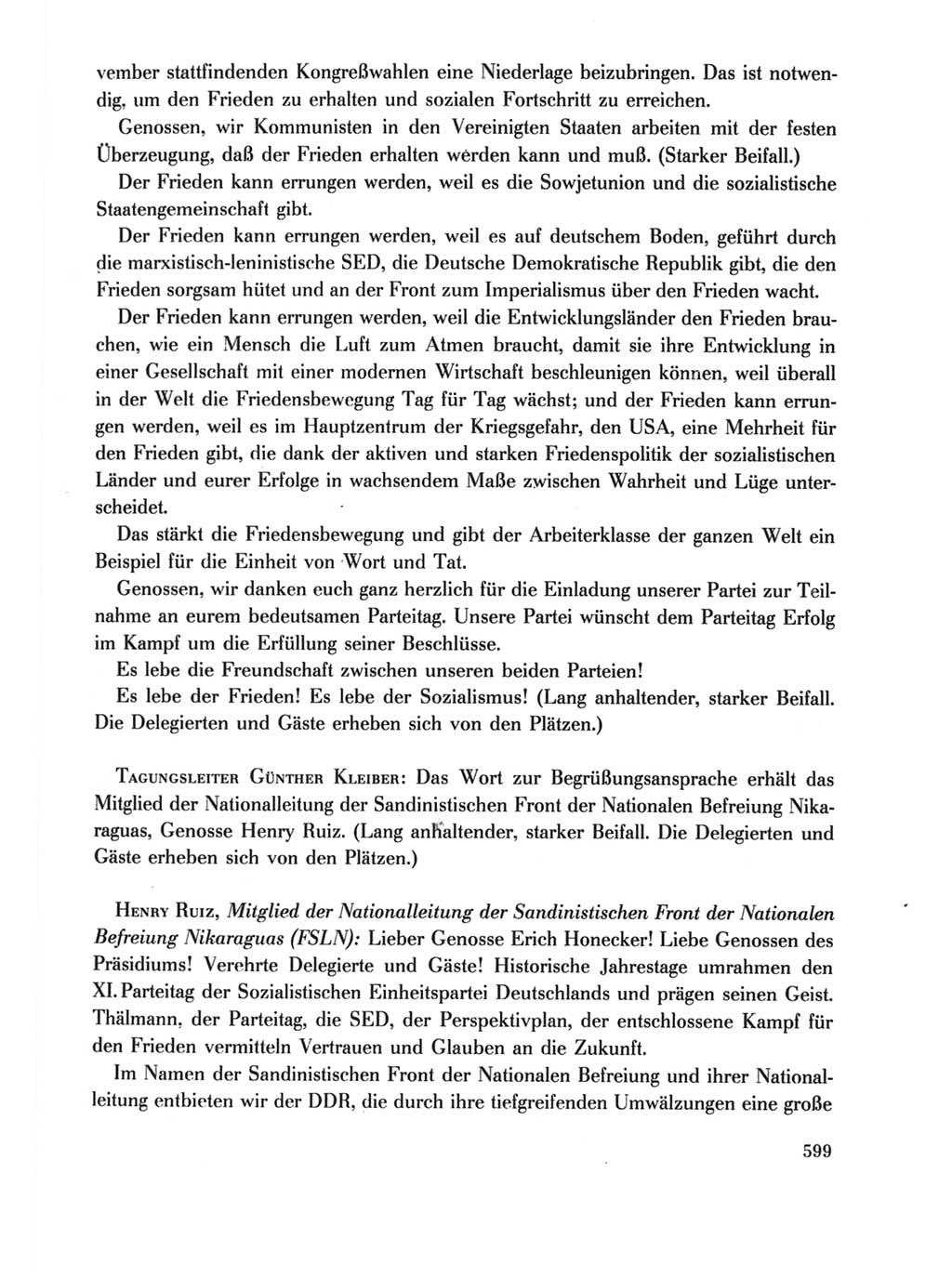 Protokoll der Verhandlungen des Ⅺ. Parteitages der Sozialistischen Einheitspartei Deutschlands (SED) [Deutsche Demokratische Republik (DDR)] 1986, Seite 599