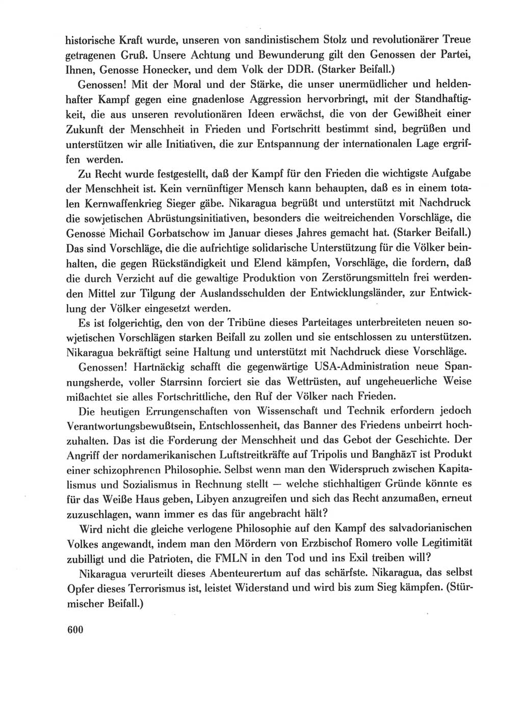 Protokoll der Verhandlungen des Ⅺ. Parteitages der Sozialistischen Einheitspartei Deutschlands (SED) [Deutsche Demokratische Republik (DDR)] 1986, Seite 600