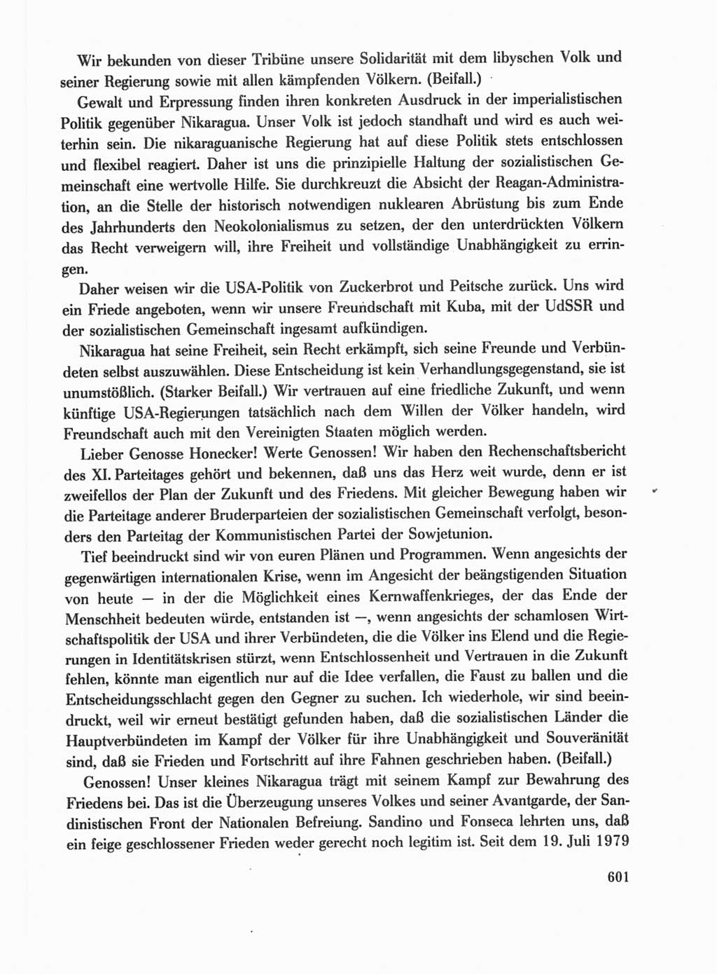 Protokoll der Verhandlungen des Ⅺ. Parteitages der Sozialistischen Einheitspartei Deutschlands (SED) [Deutsche Demokratische Republik (DDR)] 1986, Seite 601