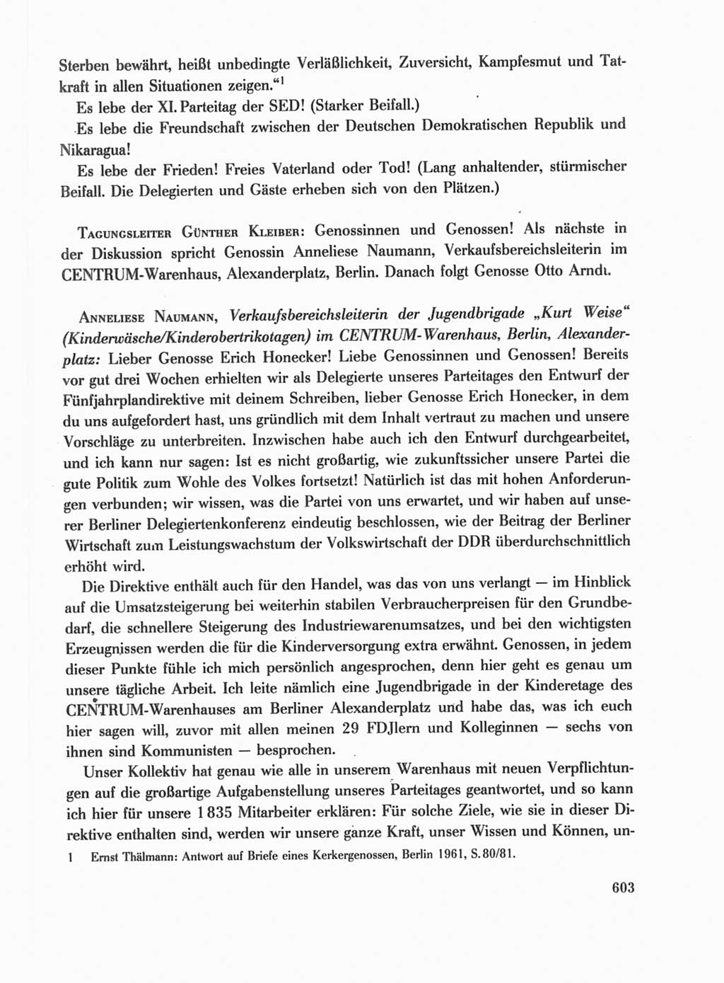 Protokoll der Verhandlungen des Ⅺ. Parteitages der Sozialistischen Einheitspartei Deutschlands (SED) [Deutsche Demokratische Republik (DDR)] 1986, Seite 603