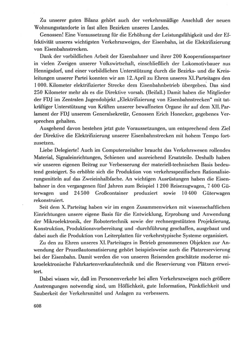 Protokoll der Verhandlungen des Ⅺ. Parteitages der Sozialistischen Einheitspartei Deutschlands (SED) [Deutsche Demokratische Republik (DDR)] 1986, Seite 608