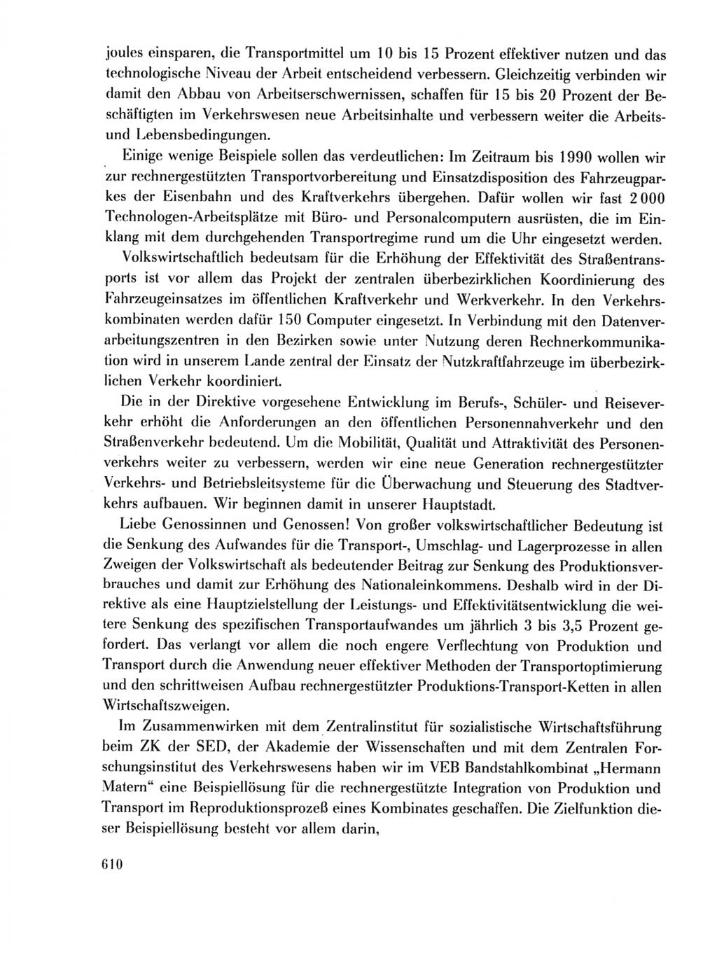 Protokoll der Verhandlungen des Ⅺ. Parteitages der Sozialistischen Einheitspartei Deutschlands (SED) [Deutsche Demokratische Republik (DDR)] 1986, Seite 610