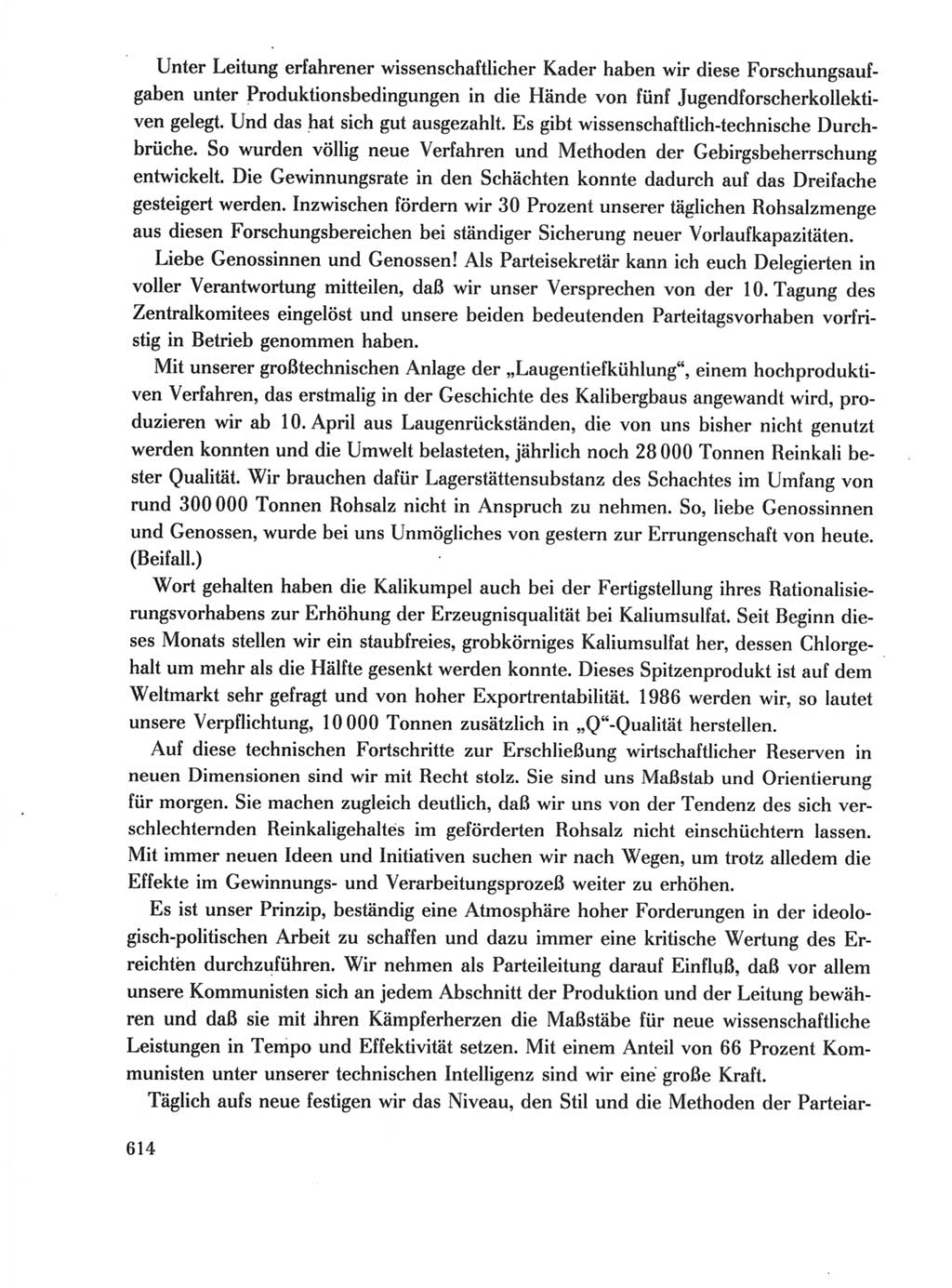 Protokoll der Verhandlungen des Ⅺ. Parteitages der Sozialistischen Einheitspartei Deutschlands (SED) [Deutsche Demokratische Republik (DDR)] 1986, Seite 614