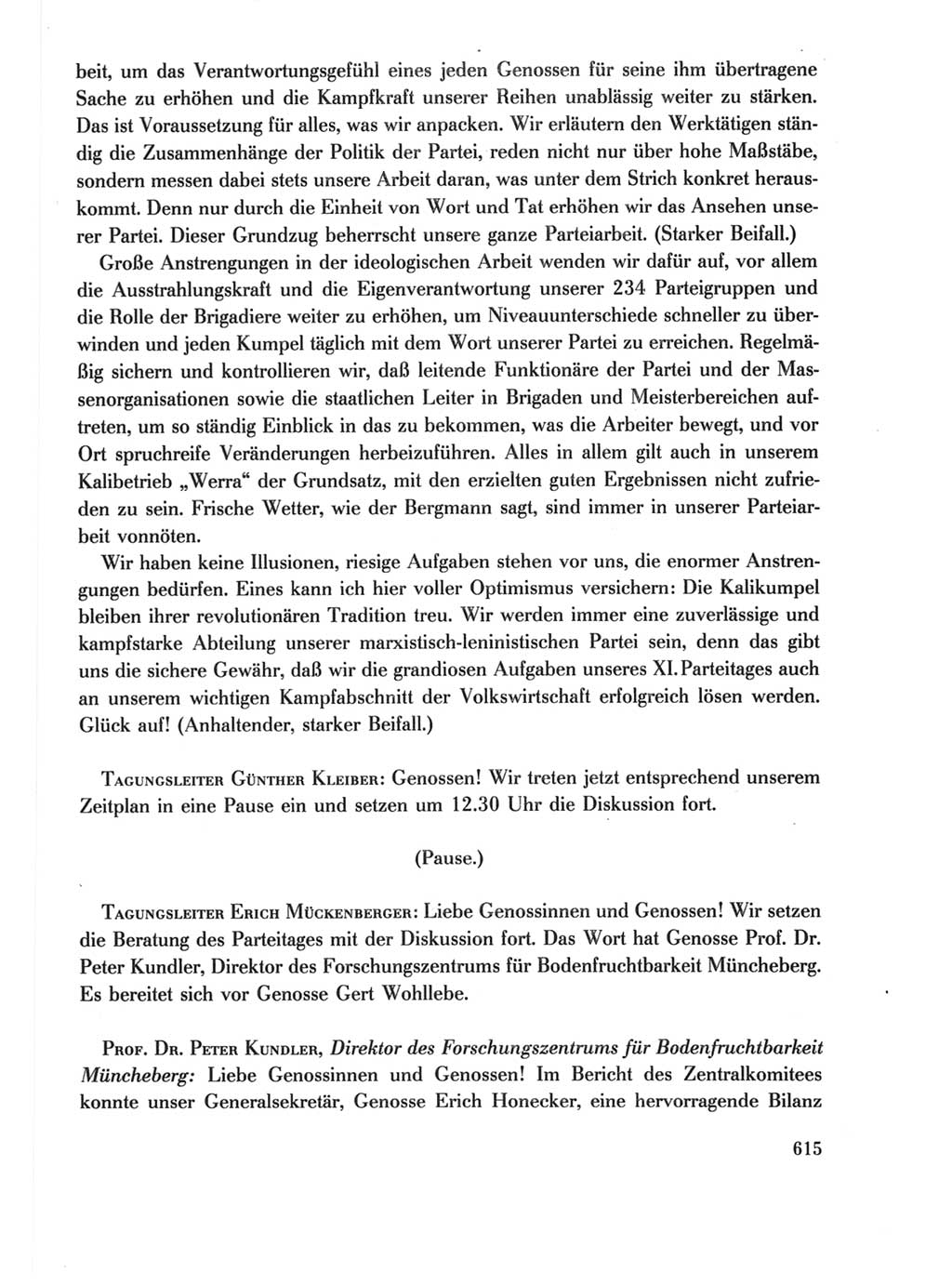 Protokoll der Verhandlungen des Ⅺ. Parteitages der Sozialistischen Einheitspartei Deutschlands (SED) [Deutsche Demokratische Republik (DDR)] 1986, Seite 615