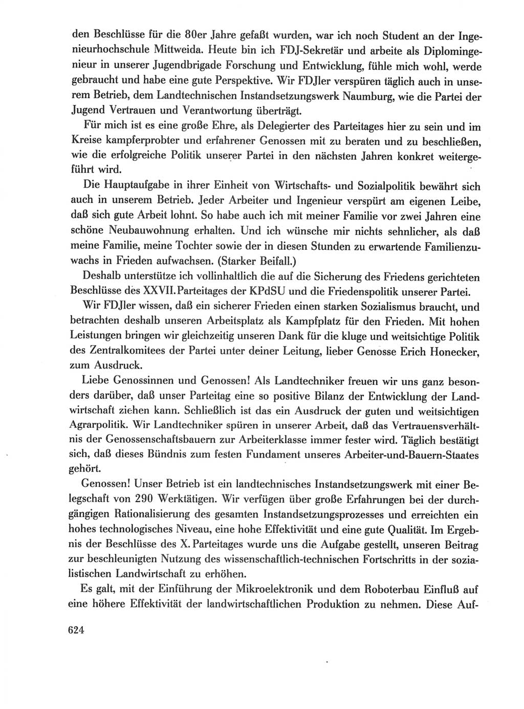 Protokoll der Verhandlungen des Ⅺ. Parteitages der Sozialistischen Einheitspartei Deutschlands (SED) [Deutsche Demokratische Republik (DDR)] 1986, Seite 624