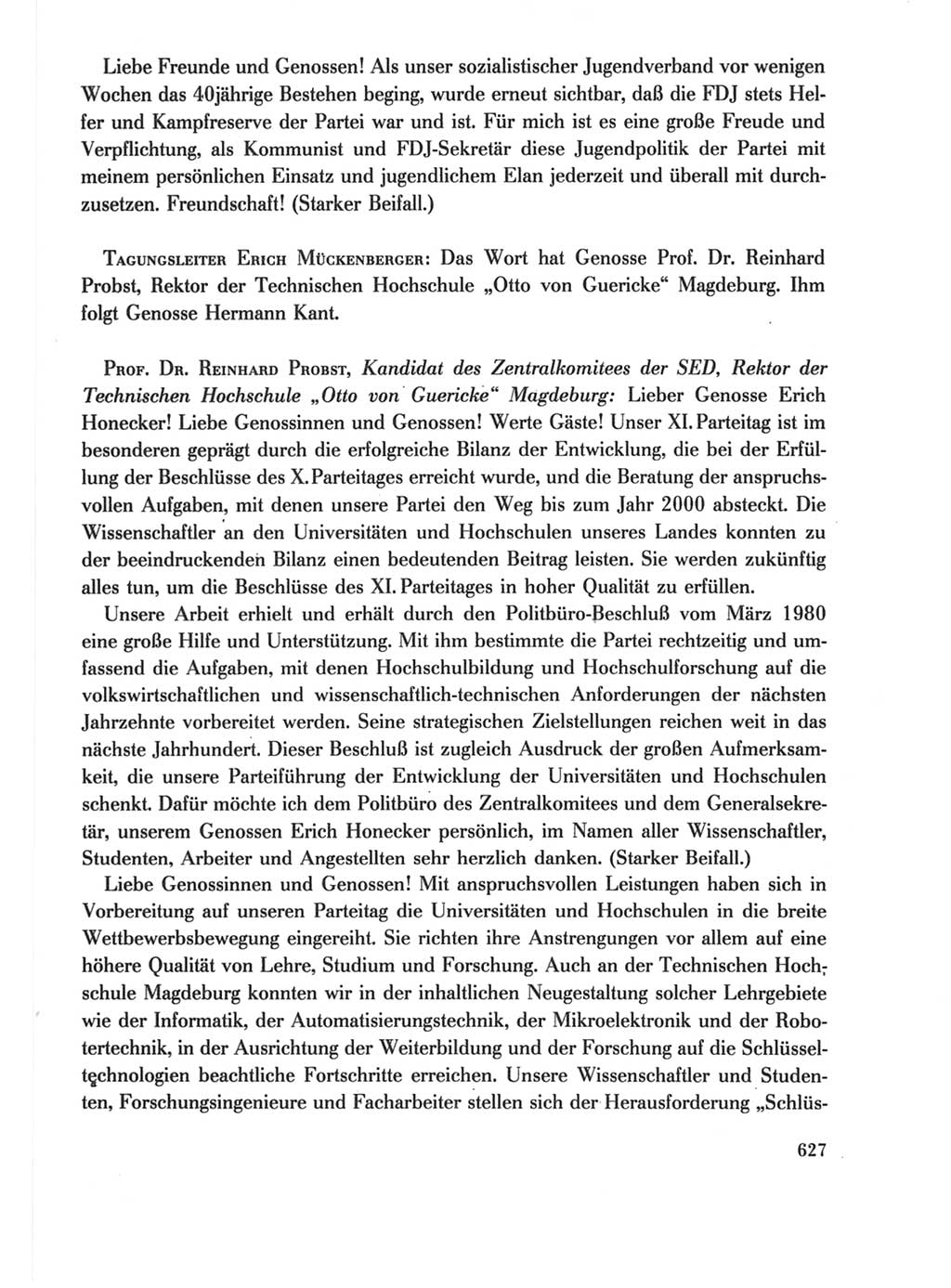 Protokoll der Verhandlungen des Ⅺ. Parteitages der Sozialistischen Einheitspartei Deutschlands (SED) [Deutsche Demokratische Republik (DDR)] 1986, Seite 627
