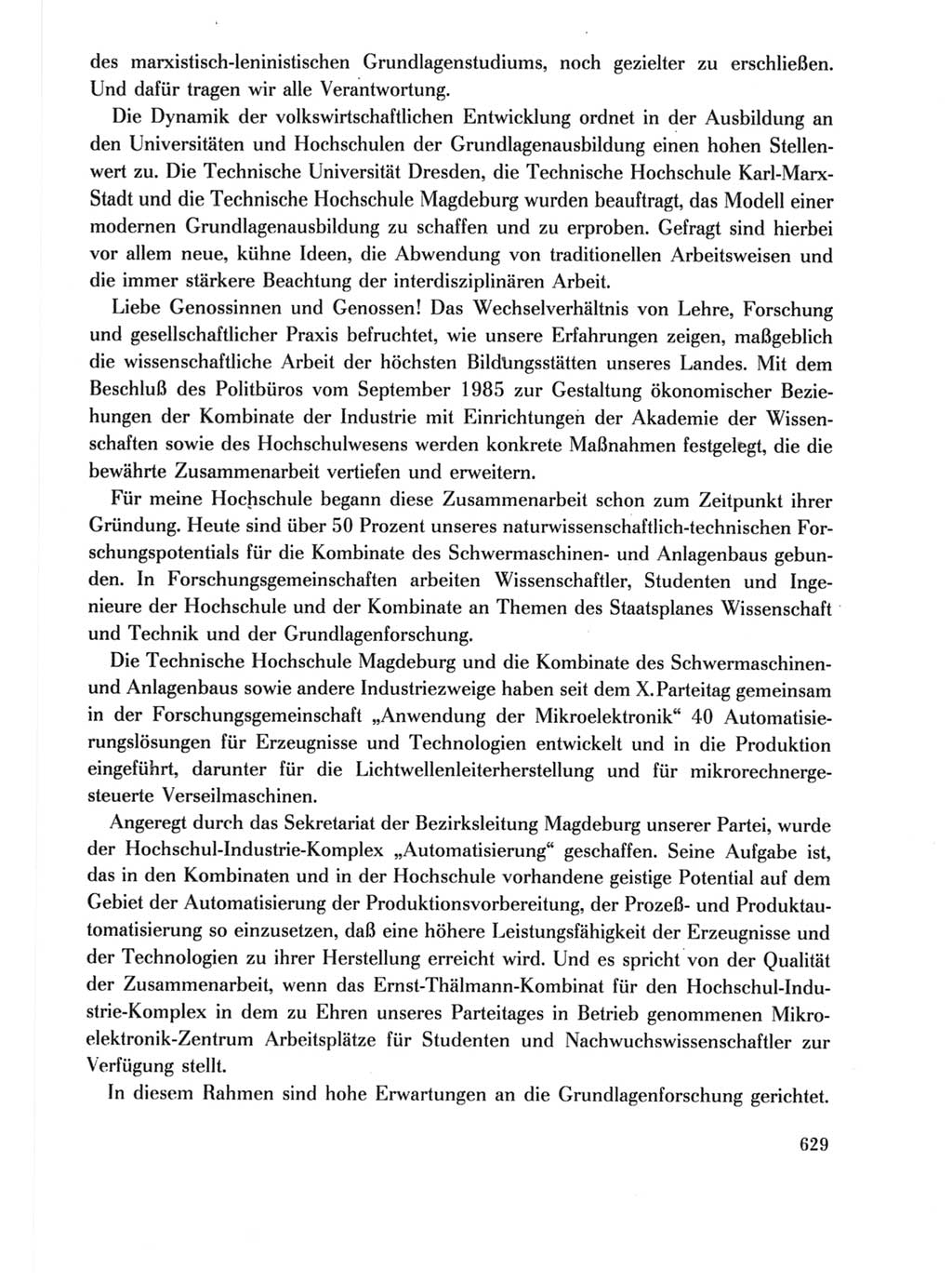 Protokoll der Verhandlungen des Ⅺ. Parteitages der Sozialistischen Einheitspartei Deutschlands (SED) [Deutsche Demokratische Republik (DDR)] 1986, Seite 629