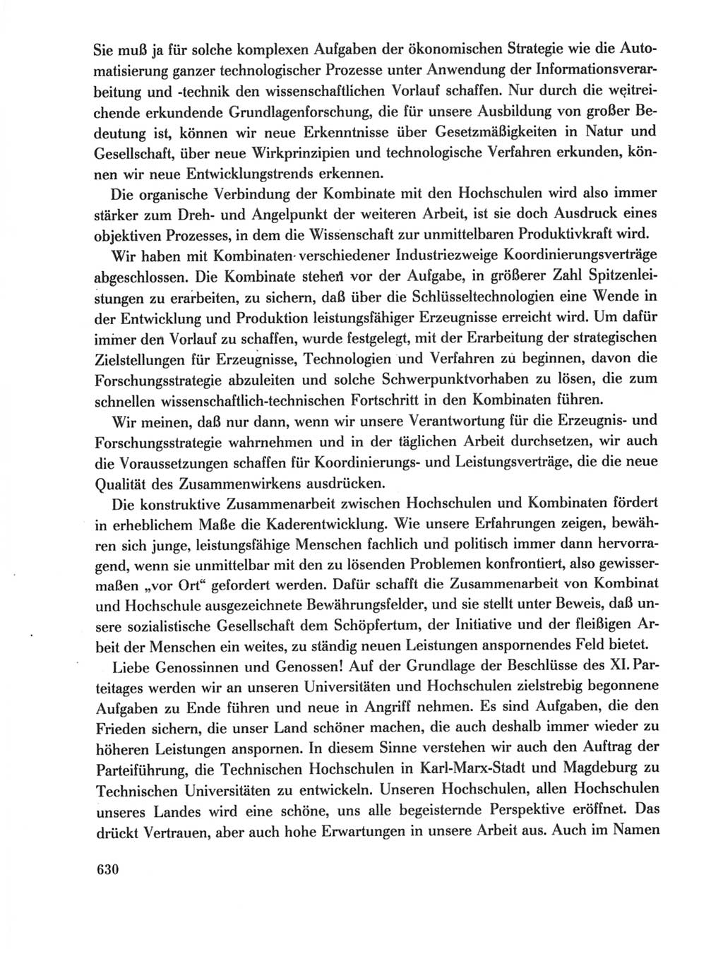 Protokoll der Verhandlungen des Ⅺ. Parteitages der Sozialistischen Einheitspartei Deutschlands (SED) [Deutsche Demokratische Republik (DDR)] 1986, Seite 630