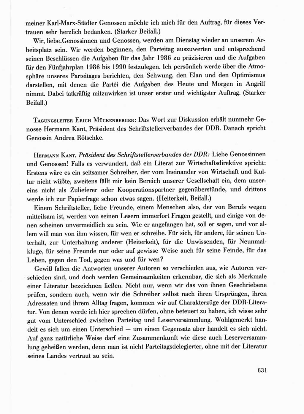 Protokoll der Verhandlungen des Ⅺ. Parteitages der Sozialistischen Einheitspartei Deutschlands (SED) [Deutsche Demokratische Republik (DDR)] 1986, Seite 631