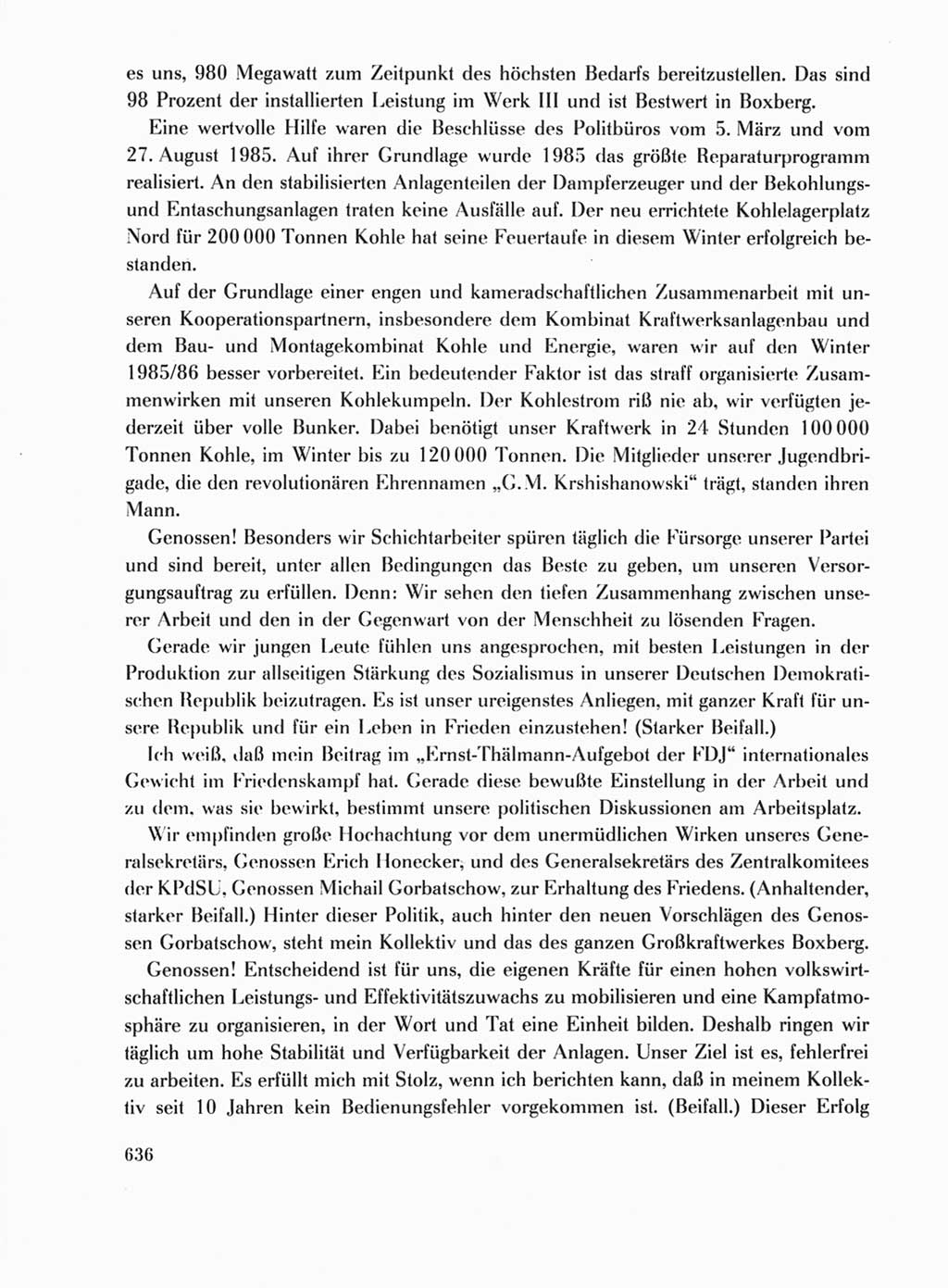 Protokoll der Verhandlungen des Ⅺ. Parteitages der Sozialistischen Einheitspartei Deutschlands (SED) [Deutsche Demokratische Republik (DDR)] 1986, Seite 636