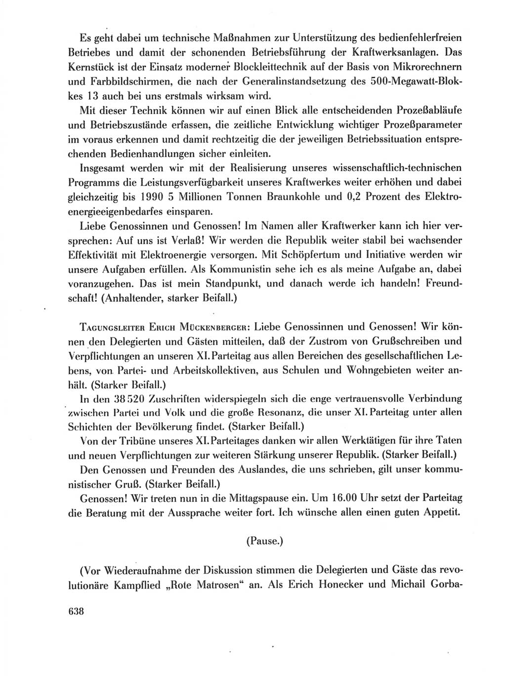 Protokoll der Verhandlungen des Ⅺ. Parteitages der Sozialistischen Einheitspartei Deutschlands (SED) [Deutsche Demokratische Republik (DDR)] 1986, Seite 638