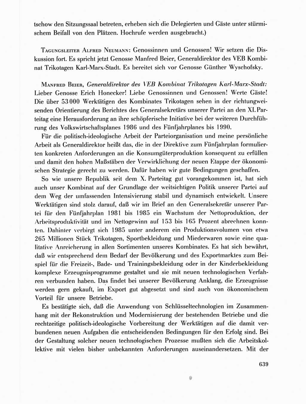 Protokoll der Verhandlungen des Ⅺ. Parteitages der Sozialistischen Einheitspartei Deutschlands (SED) [Deutsche Demokratische Republik (DDR)] 1986, Seite 639