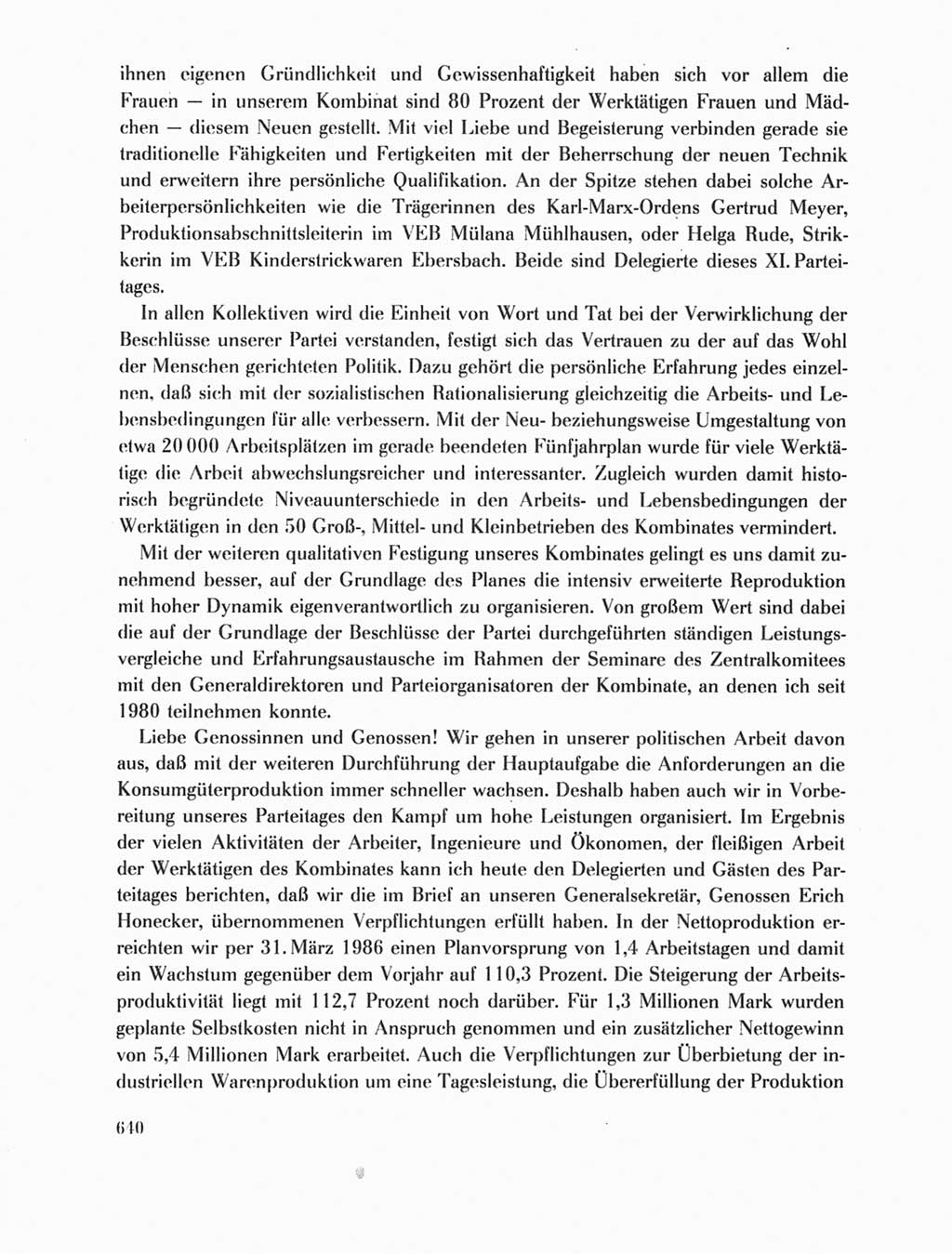 Protokoll der Verhandlungen des Ⅺ. Parteitages der Sozialistischen Einheitspartei Deutschlands (SED) [Deutsche Demokratische Republik (DDR)] 1986, Seite 640