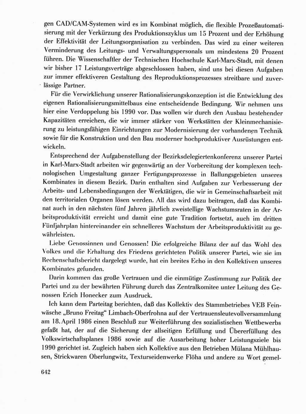 Protokoll der Verhandlungen des Ⅺ. Parteitages der Sozialistischen Einheitspartei Deutschlands (SED) [Deutsche Demokratische Republik (DDR)] 1986, Seite 642