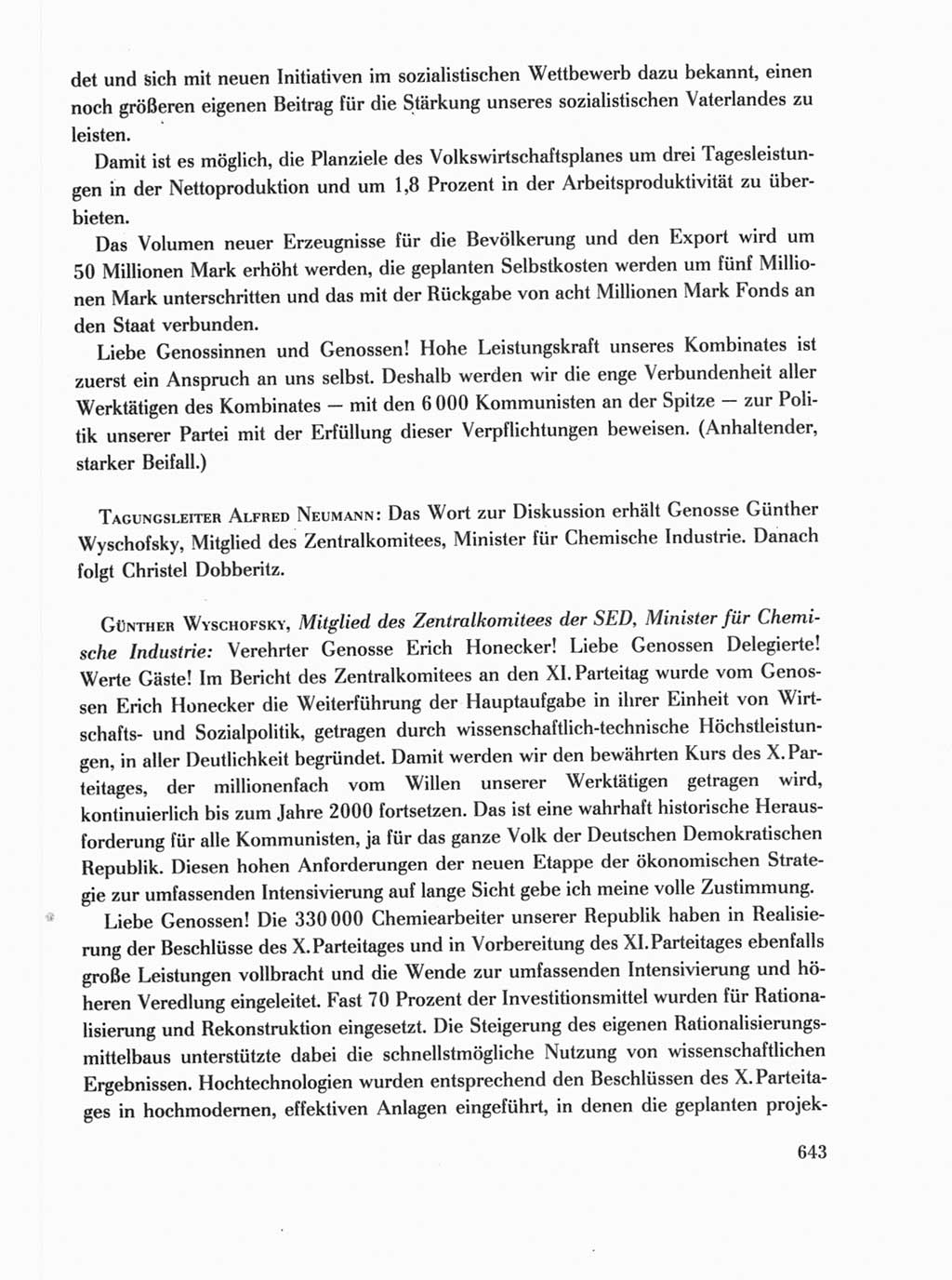 Protokoll der Verhandlungen des Ⅺ. Parteitages der Sozialistischen Einheitspartei Deutschlands (SED) [Deutsche Demokratische Republik (DDR)] 1986, Seite 643