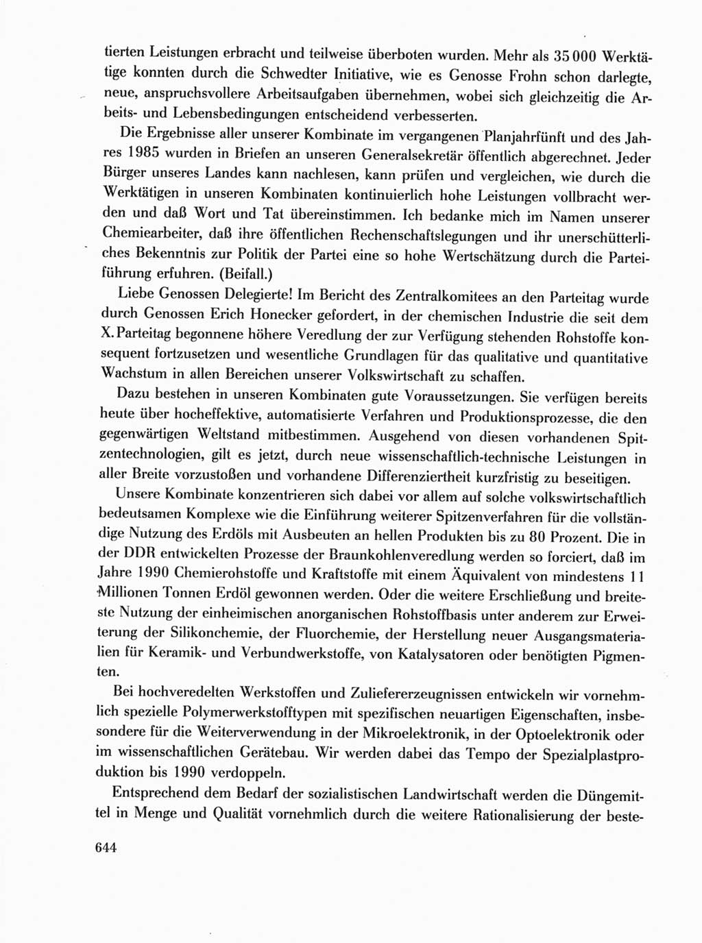 Protokoll der Verhandlungen des Ⅺ. Parteitages der Sozialistischen Einheitspartei Deutschlands (SED) [Deutsche Demokratische Republik (DDR)] 1986, Seite 644