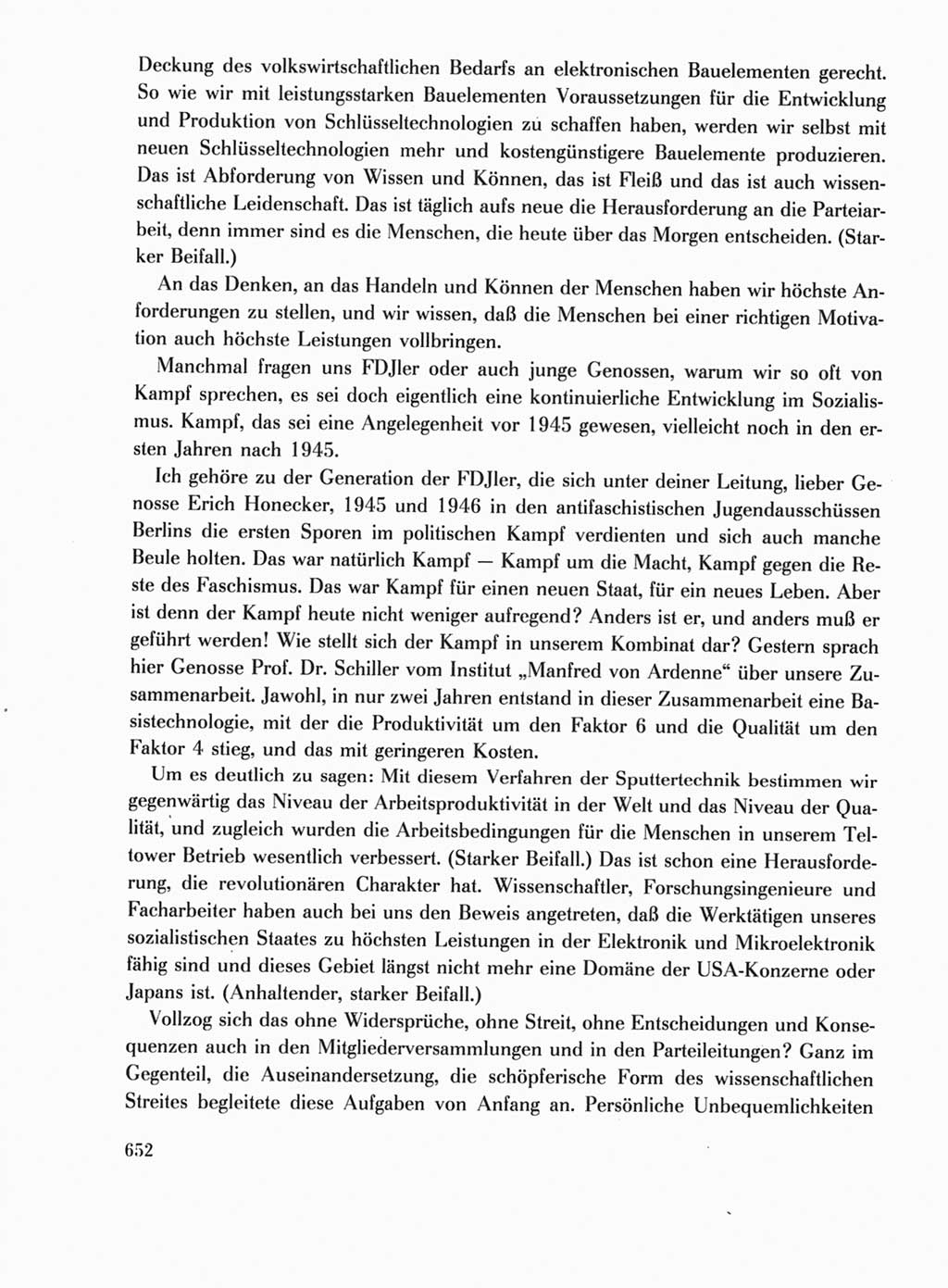 Protokoll der Verhandlungen des Ⅺ. Parteitages der Sozialistischen Einheitspartei Deutschlands (SED) [Deutsche Demokratische Republik (DDR)] 1986, Seite 652