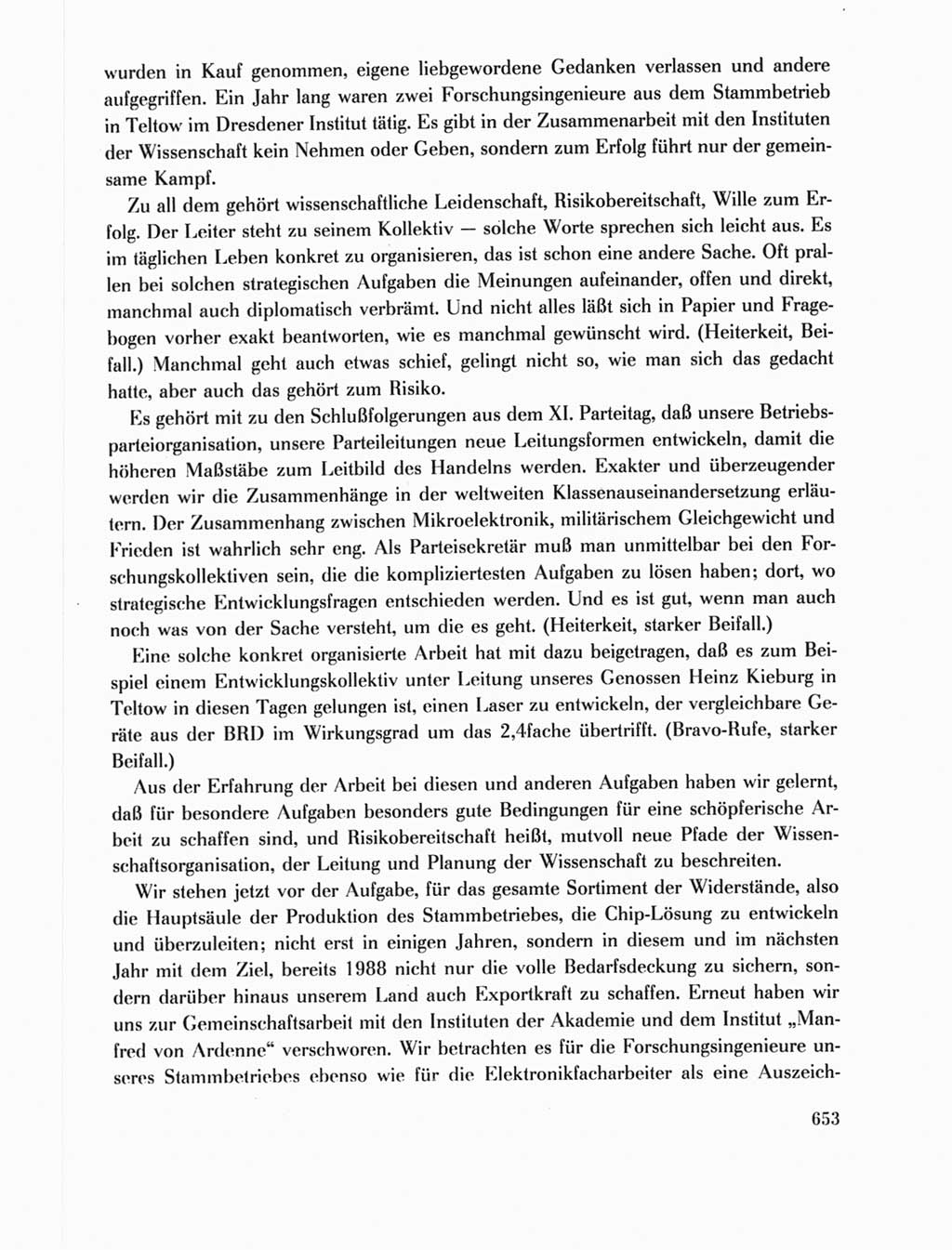 Protokoll der Verhandlungen des Ⅺ. Parteitages der Sozialistischen Einheitspartei Deutschlands (SED) [Deutsche Demokratische Republik (DDR)] 1986, Seite 653