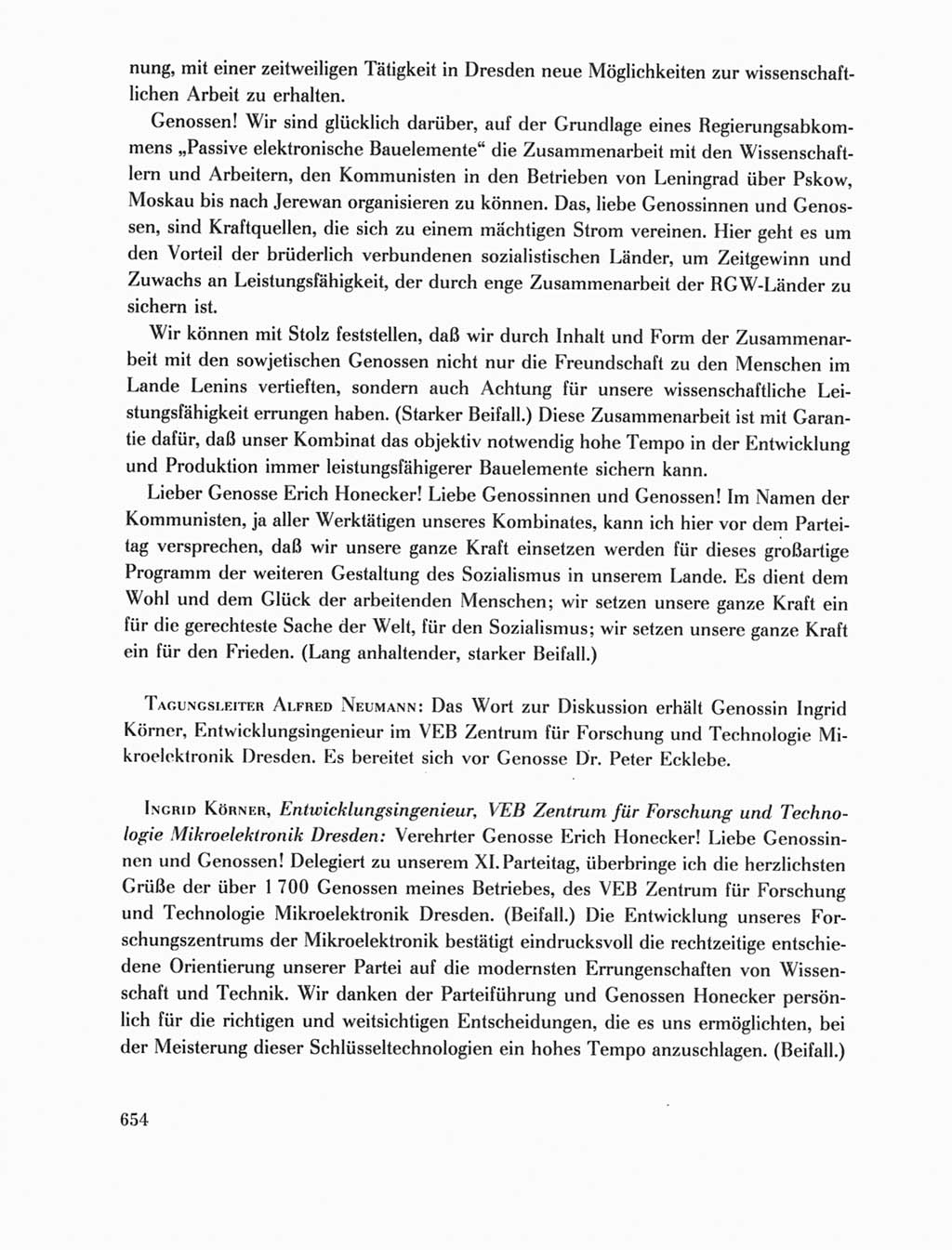 Protokoll der Verhandlungen des Ⅺ. Parteitages der Sozialistischen Einheitspartei Deutschlands (SED) [Deutsche Demokratische Republik (DDR)] 1986, Seite 654