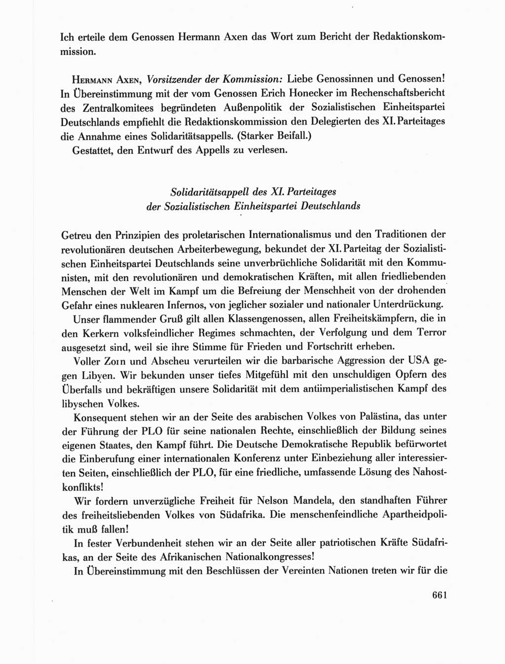 Protokoll der Verhandlungen des Ⅺ. Parteitages der Sozialistischen Einheitspartei Deutschlands (SED) [Deutsche Demokratische Republik (DDR)] 1986, Seite 661