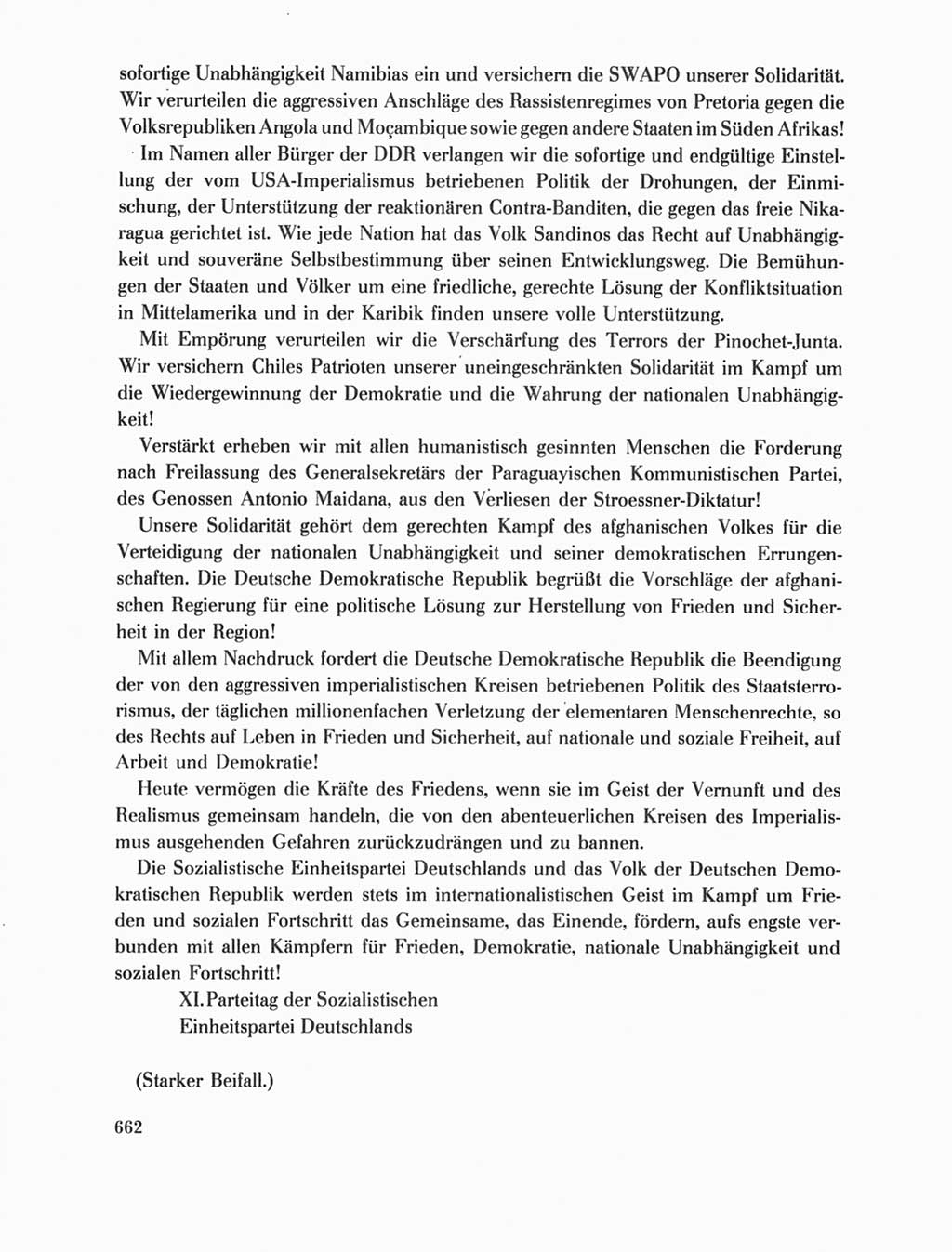 Protokoll der Verhandlungen des Ⅺ. Parteitages der Sozialistischen Einheitspartei Deutschlands (SED) [Deutsche Demokratische Republik (DDR)] 1986, Seite 662