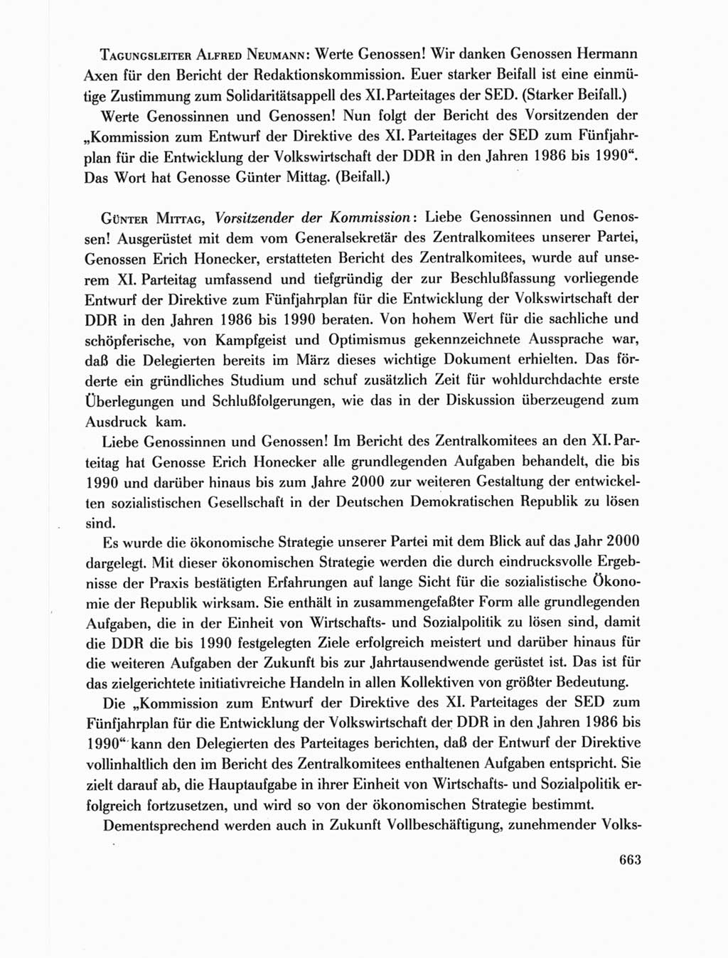 Protokoll der Verhandlungen des Ⅺ. Parteitages der Sozialistischen Einheitspartei Deutschlands (SED) [Deutsche Demokratische Republik (DDR)] 1986, Seite 663