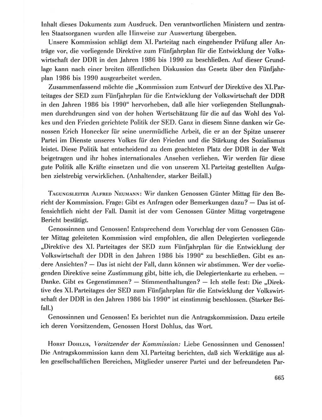 Protokoll der Verhandlungen des Ⅺ. Parteitages der Sozialistischen Einheitspartei Deutschlands (SED) [Deutsche Demokratische Republik (DDR)] 1986, Seite 665