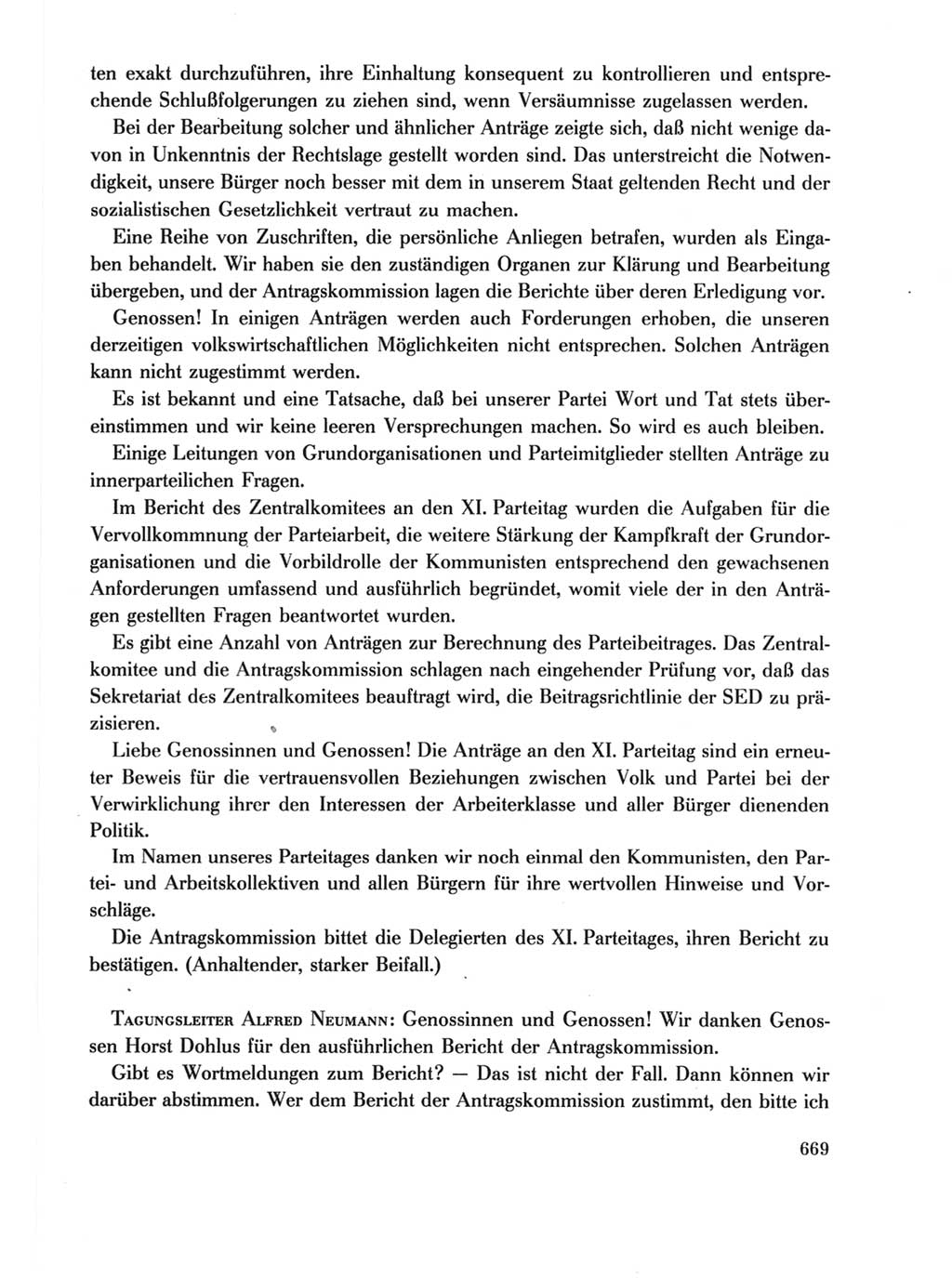 Protokoll der Verhandlungen des Ⅺ. Parteitages der Sozialistischen Einheitspartei Deutschlands (SED) [Deutsche Demokratische Republik (DDR)] 1986, Seite 669