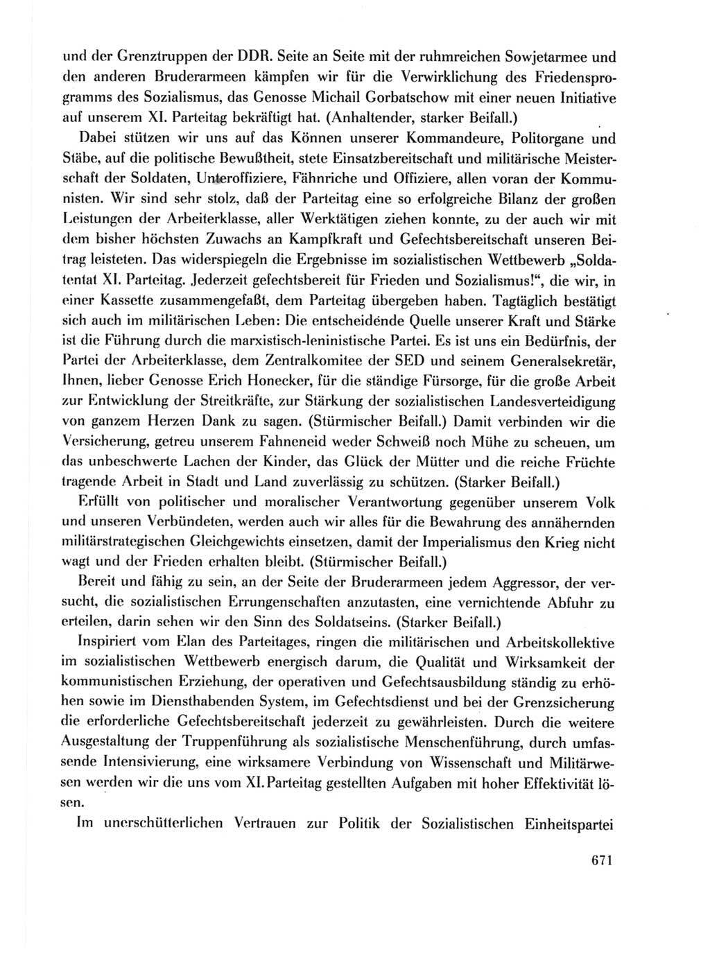 Protokoll der Verhandlungen des Ⅺ. Parteitages der Sozialistischen Einheitspartei Deutschlands (SED) [Deutsche Demokratische Republik (DDR)] 1986, Seite 671