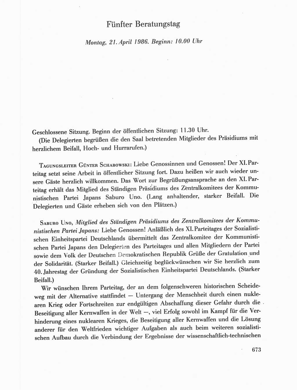 Protokoll der Verhandlungen des Ⅺ. Parteitages der Sozialistischen Einheitspartei Deutschlands (SED) [Deutsche Demokratische Republik (DDR)] 1986, Seite 673