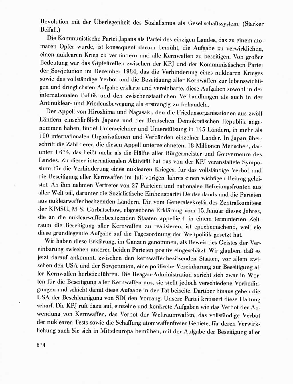 Protokoll der Verhandlungen des Ⅺ. Parteitages der Sozialistischen Einheitspartei Deutschlands (SED) [Deutsche Demokratische Republik (DDR)] 1986, Seite 674