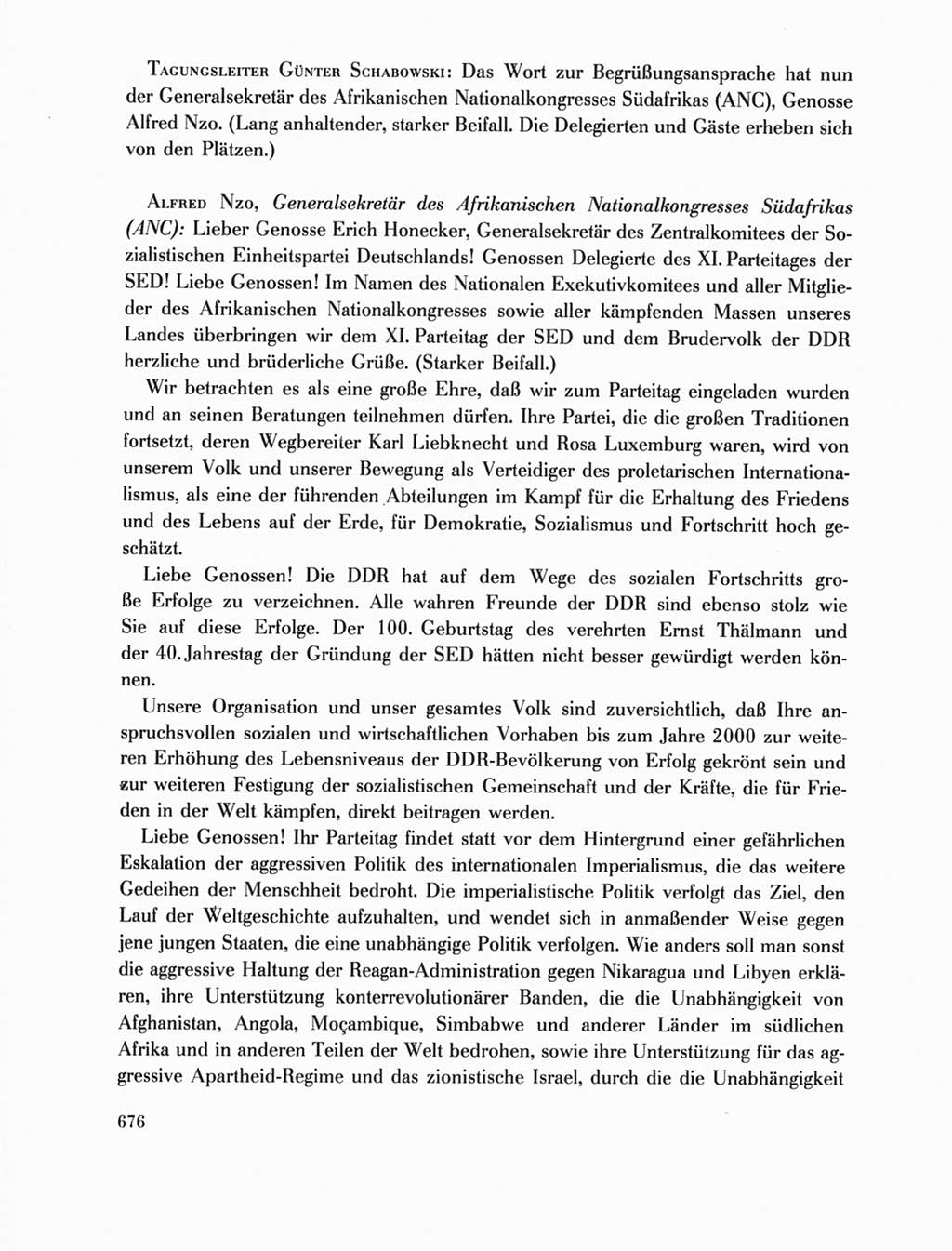 Protokoll der Verhandlungen des Ⅺ. Parteitages der Sozialistischen Einheitspartei Deutschlands (SED) [Deutsche Demokratische Republik (DDR)] 1986, Seite 676