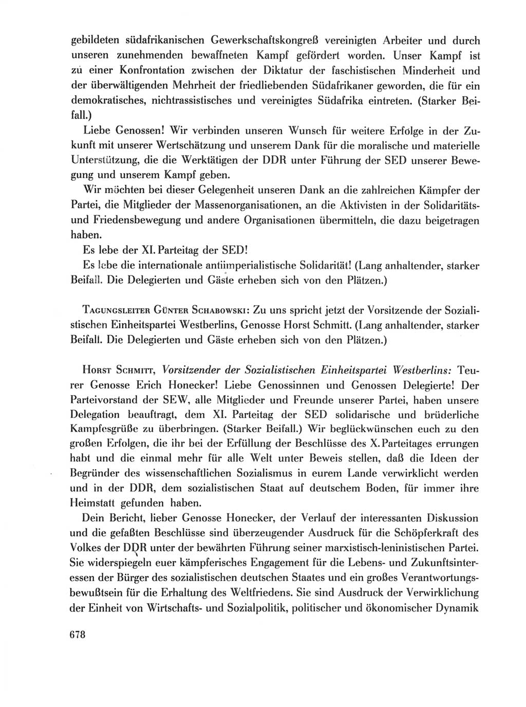 Protokoll der Verhandlungen des Ⅺ. Parteitages der Sozialistischen Einheitspartei Deutschlands (SED) [Deutsche Demokratische Republik (DDR)] 1986, Seite 678