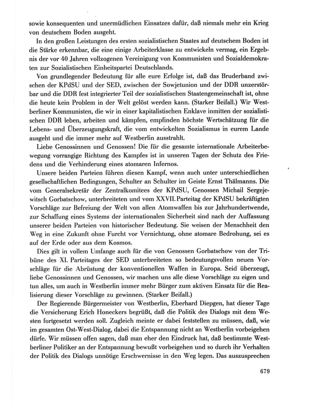 Protokoll der Verhandlungen des Ⅺ. Parteitages der Sozialistischen Einheitspartei Deutschlands (SED) [Deutsche Demokratische Republik (DDR)] 1986, Seite 679