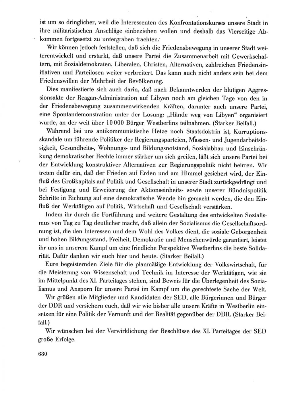 Protokoll der Verhandlungen des Ⅺ. Parteitages der Sozialistischen Einheitspartei Deutschlands (SED) [Deutsche Demokratische Republik (DDR)] 1986, Seite 680