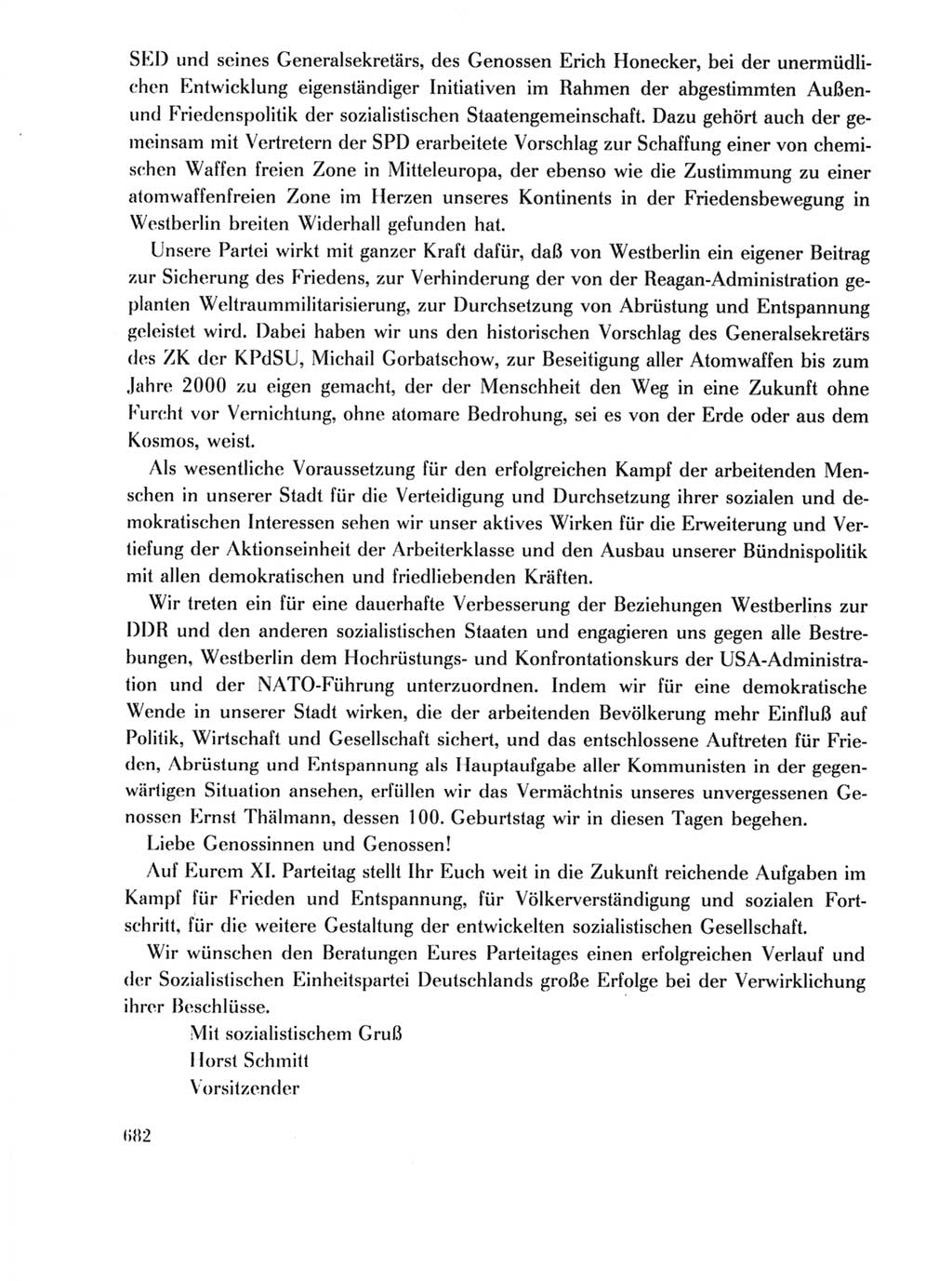Protokoll der Verhandlungen des Ⅺ. Parteitages der Sozialistischen Einheitspartei Deutschlands (SED) [Deutsche Demokratische Republik (DDR)] 1986, Seite 682