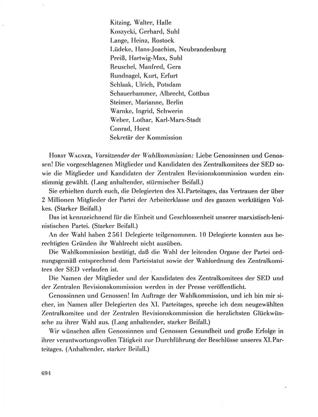 Protokoll der Verhandlungen des Ⅺ. Parteitages der Sozialistischen Einheitspartei Deutschlands (SED) [Deutsche Demokratische Republik (DDR)] 1986, Seite 694