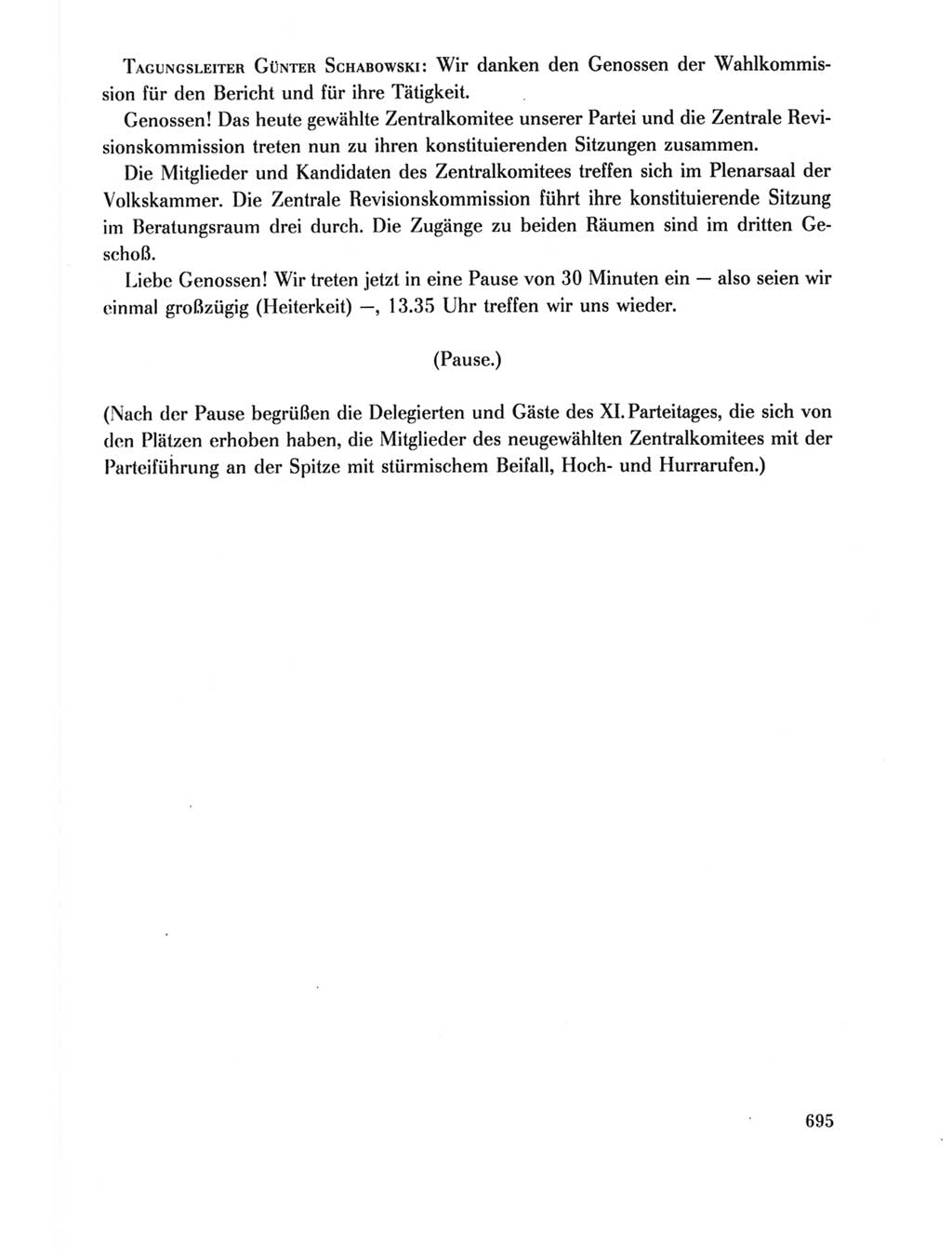 Protokoll der Verhandlungen des Ⅺ. Parteitages der Sozialistischen Einheitspartei Deutschlands (SED) [Deutsche Demokratische Republik (DDR)] 1986, Seite 695