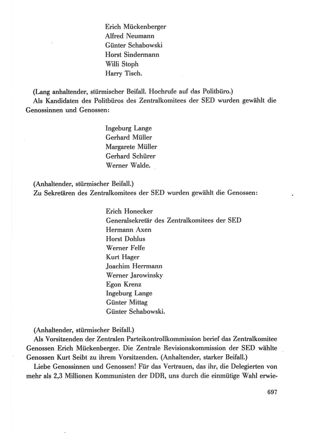 Protokoll der Verhandlungen des Ⅺ. Parteitages der Sozialistischen Einheitspartei Deutschlands (SED) [Deutsche Demokratische Republik (DDR)] 1986, Seite 697