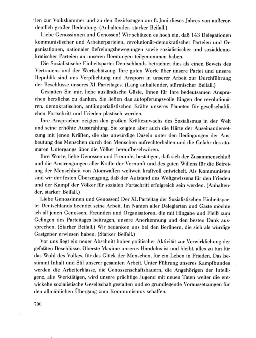 Protokoll der Verhandlungen des Ⅺ. Parteitages der Sozialistischen Einheitspartei Deutschlands (SED) [Deutsche Demokratische Republik (DDR)] 1986, Seite 700