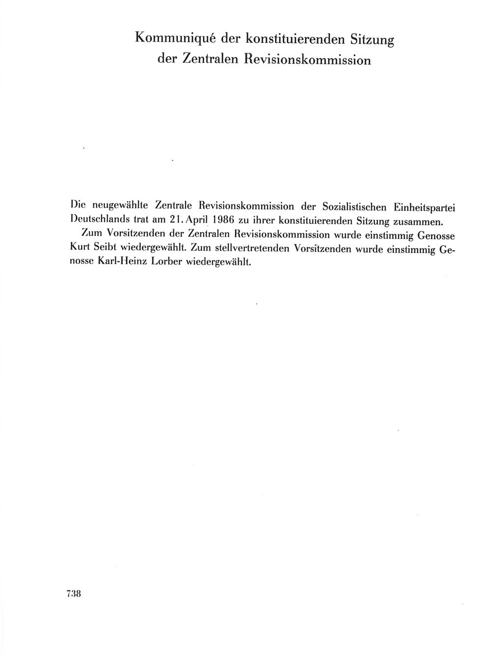 Protokoll der Verhandlungen des Ⅺ. Parteitages der Sozialistischen Einheitspartei Deutschlands (SED) [Deutsche Demokratische Republik (DDR)] 1986, Seite 738