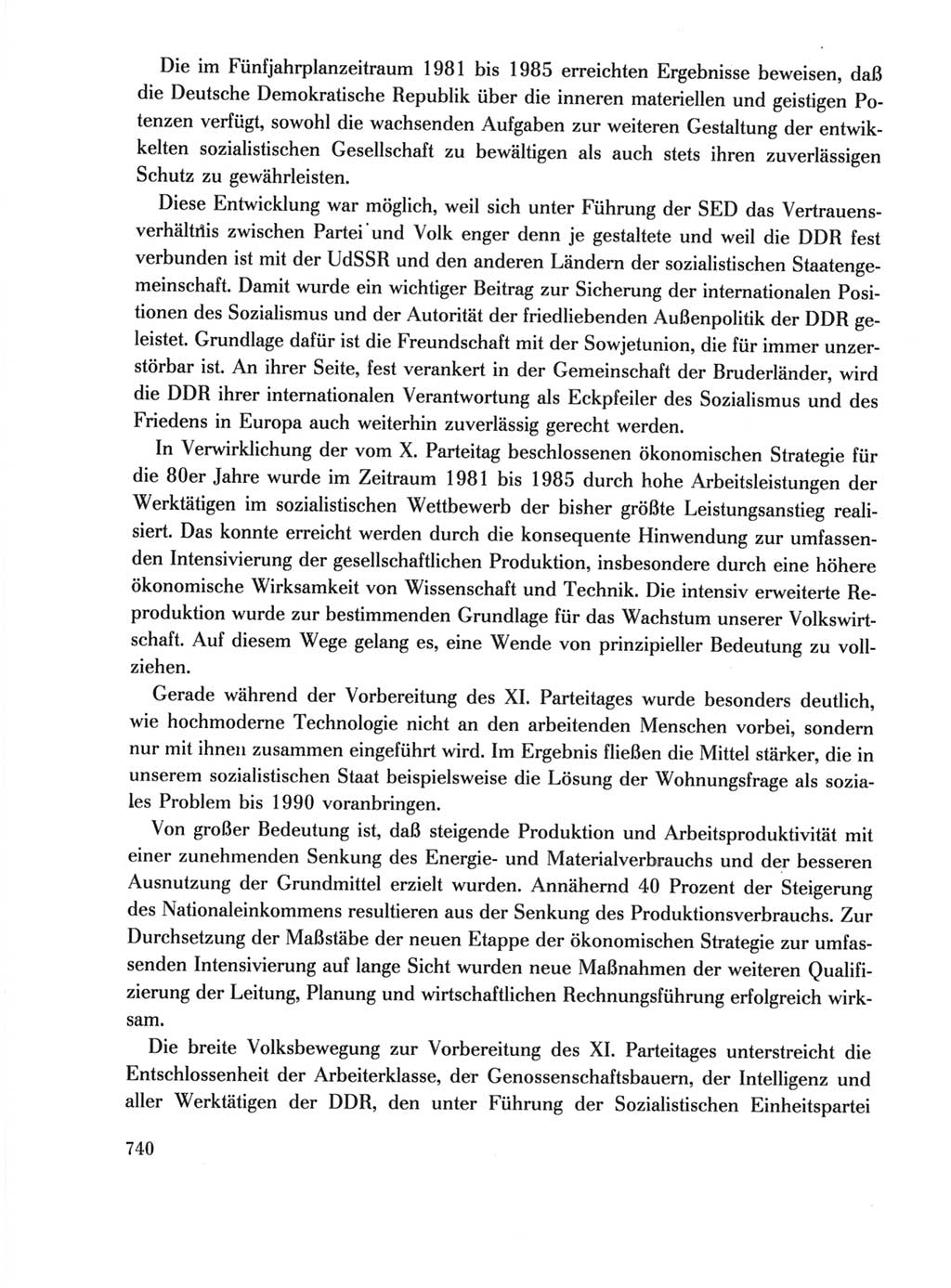 Protokoll der Verhandlungen des Ⅺ. Parteitages der Sozialistischen Einheitspartei Deutschlands (SED) [Deutsche Demokratische Republik (DDR)] 1986, Seite 740