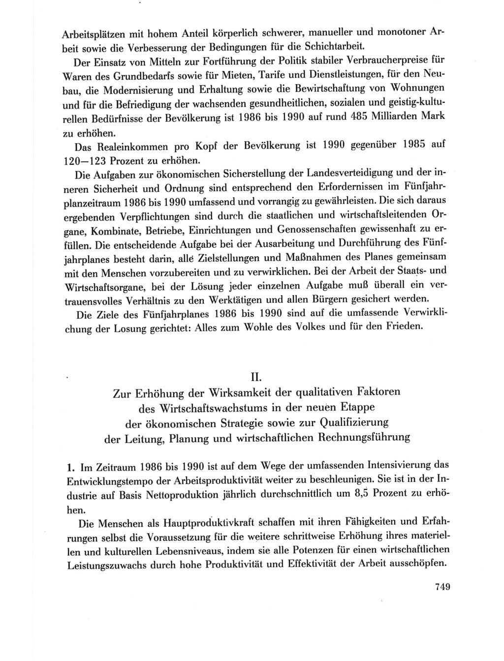 Protokoll der Verhandlungen des Ⅺ. Parteitages der Sozialistischen Einheitspartei Deutschlands (SED) [Deutsche Demokratische Republik (DDR)] 1986, Seite 749