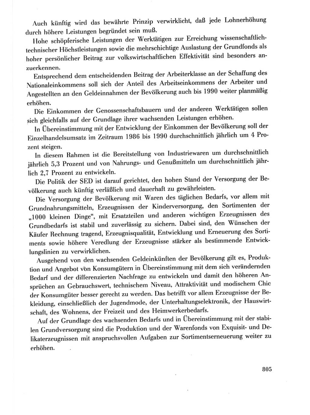 Protokoll der Verhandlungen des Ⅺ. Parteitages der Sozialistischen Einheitspartei Deutschlands (SED) [Deutsche Demokratische Republik (DDR)] 1986, Seite 805