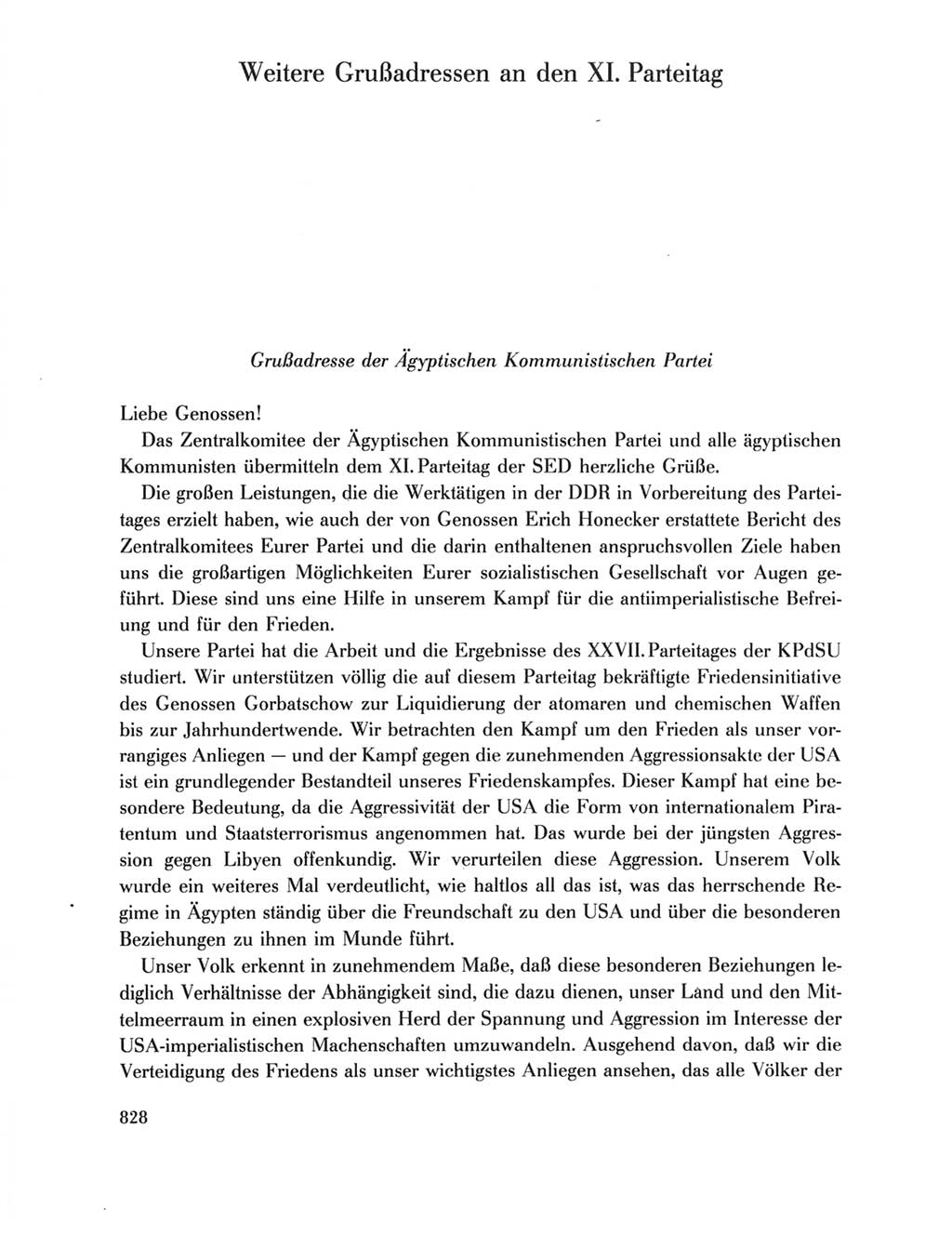 Protokoll der Verhandlungen des Ⅺ. Parteitages der Sozialistischen Einheitspartei Deutschlands (SED) [Deutsche Demokratische Republik (DDR)] 1986, Seite 828
