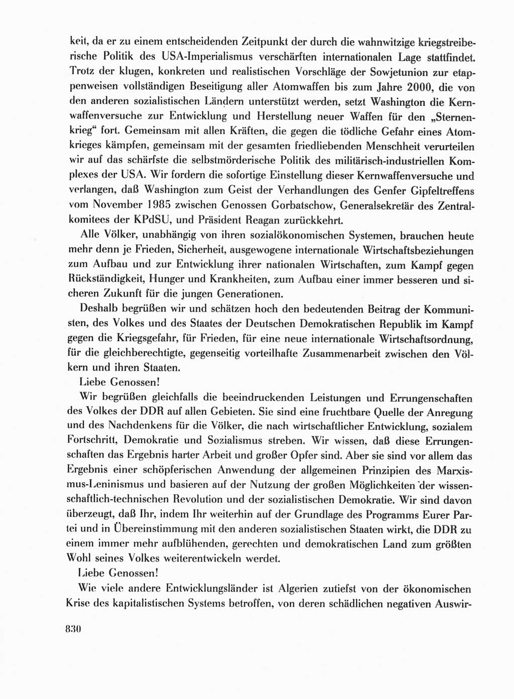 Protokoll der Verhandlungen des Ⅺ. Parteitages der Sozialistischen Einheitspartei Deutschlands (SED) [Deutsche Demokratische Republik (DDR)] 1986, Seite 830