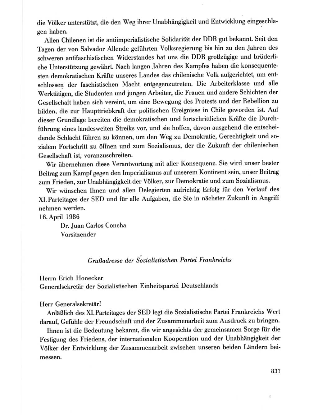 Protokoll der Verhandlungen des Ⅺ. Parteitages der Sozialistischen Einheitspartei Deutschlands (SED) [Deutsche Demokratische Republik (DDR)] 1986, Seite 837